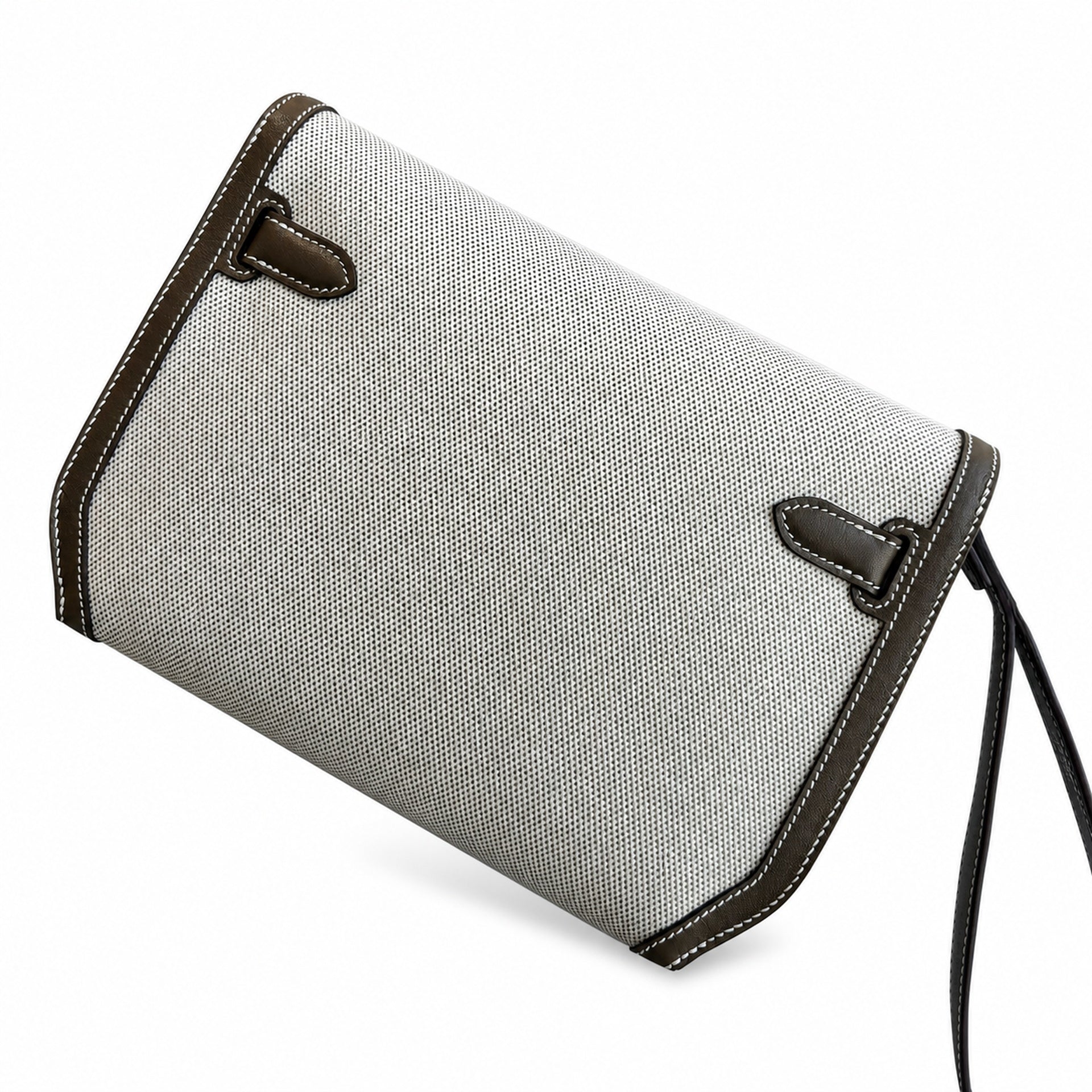 Hermès Kelly Dépêches 25 Ecru Toile Militaire / Etoupe Swift Calf Leather Palladium Hardware