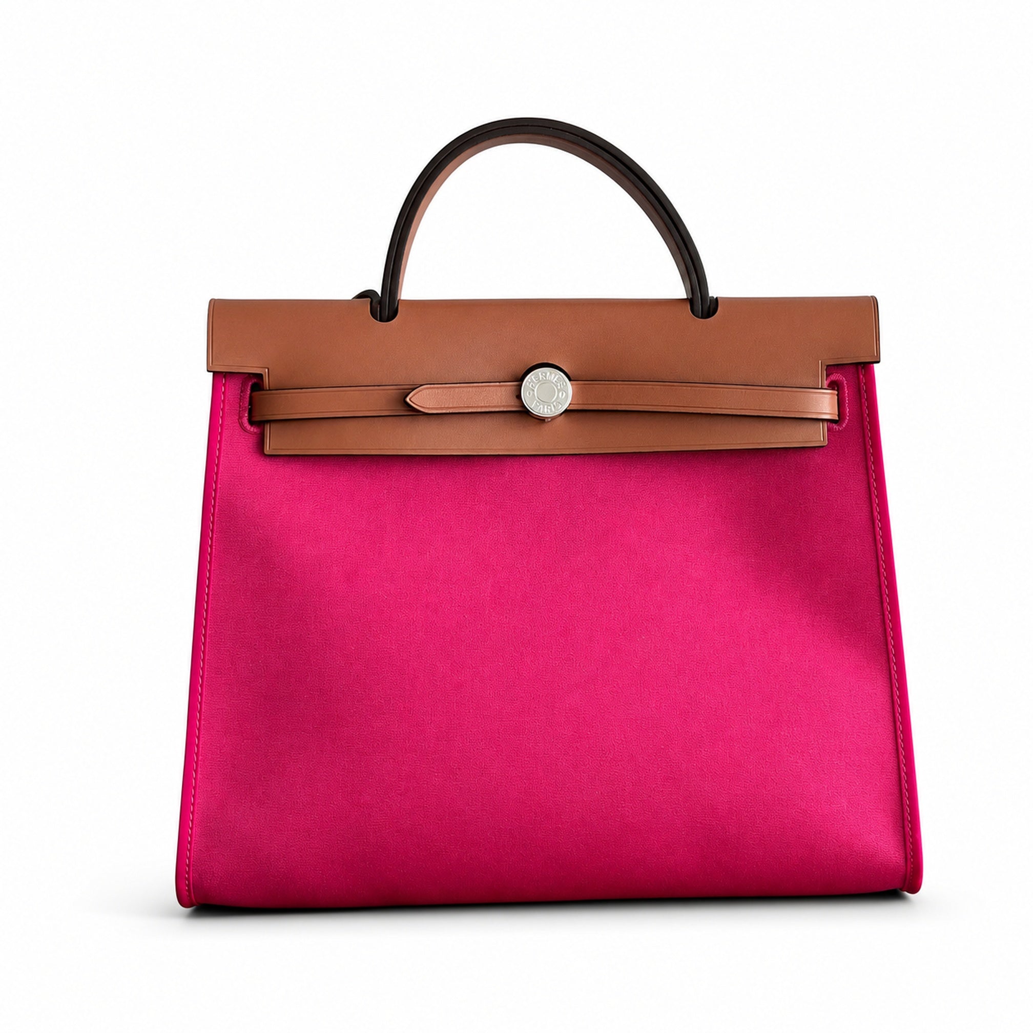 Hermès Herbag 31 Fuchsia Canvas & Caramel Calf Leather Palladium Hardware