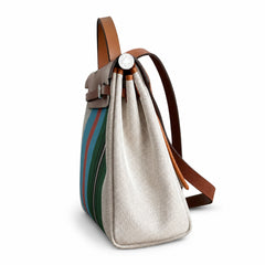 Hermès Herbag Zip 31 Écru Toile H Multicolor Vertical Stripe Print / Fauve Vache Hunter Leather Palladium Hardware