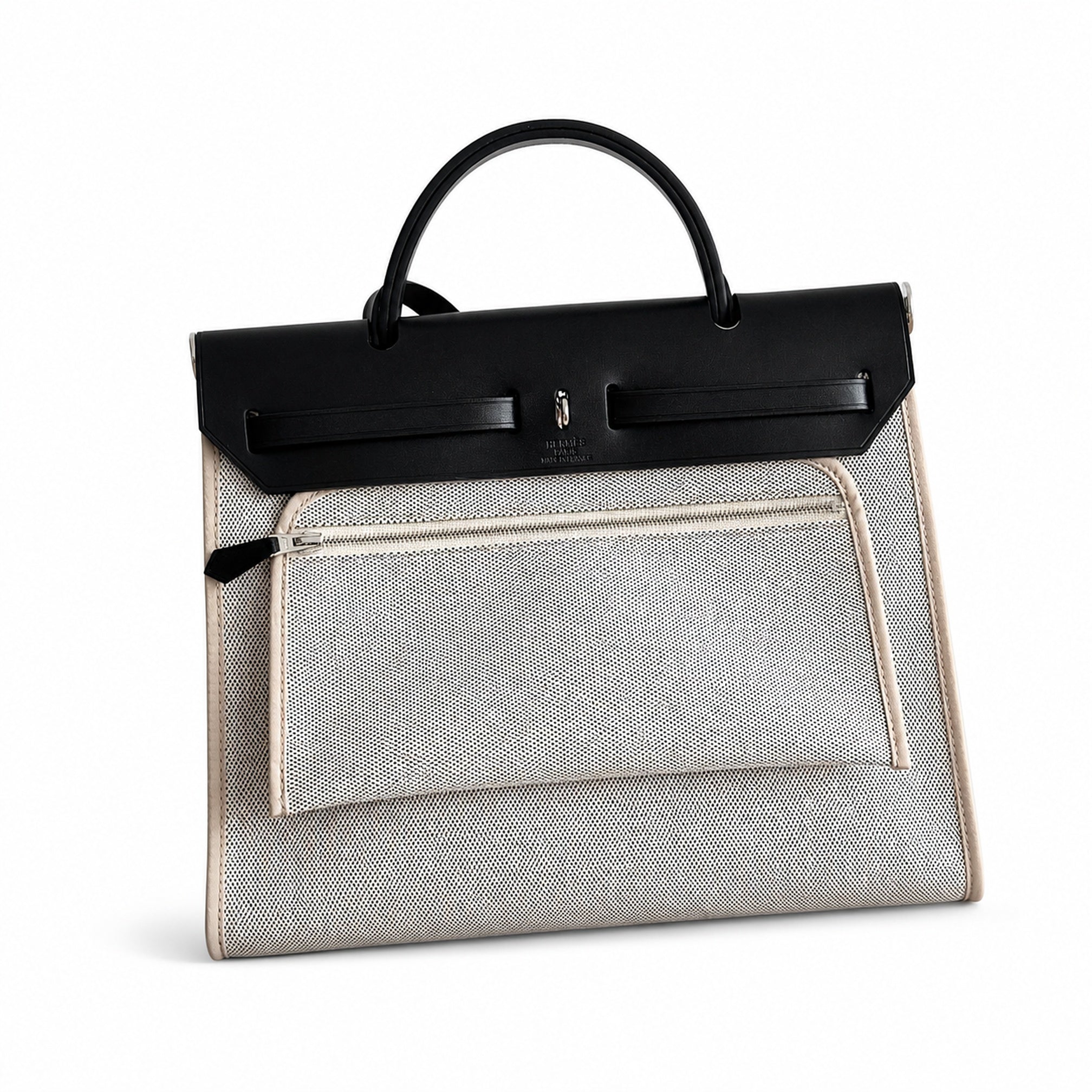 Hermès Herbag Zip 31 Berline Ecru Toile Quadrille / Noir Vache Calf Leather Palladium Hardware