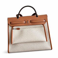 Hermès Herbag Zip 31 Ecru Toile Militaire & Gold Brown Box Calf Leather Palladium Hardware