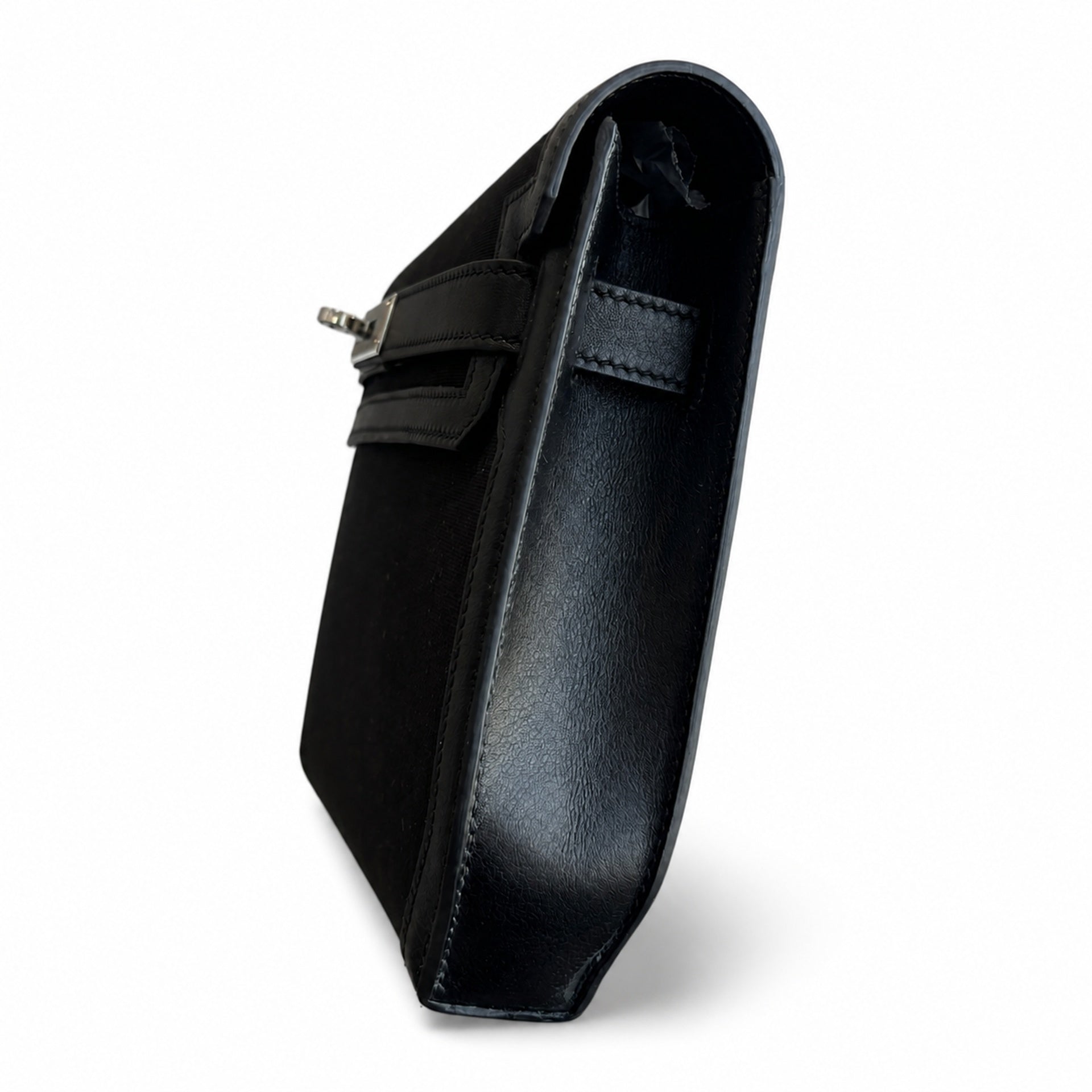 Hermès Kelly Dépêches 25 Noir Toile Militaire / Noir Swift Calf Leather Palladium Hardware