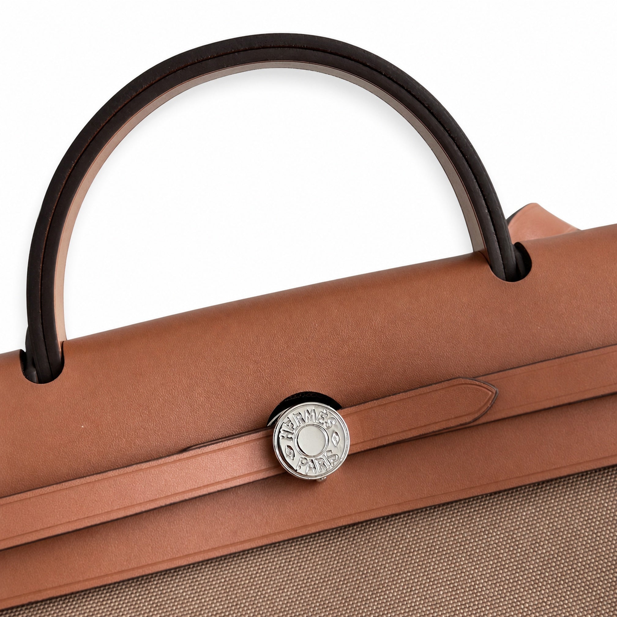 Hermès Herbag Zip 31 Brun Plain Toile H / Fauve Vache Hunter Leather Palladium Hardware