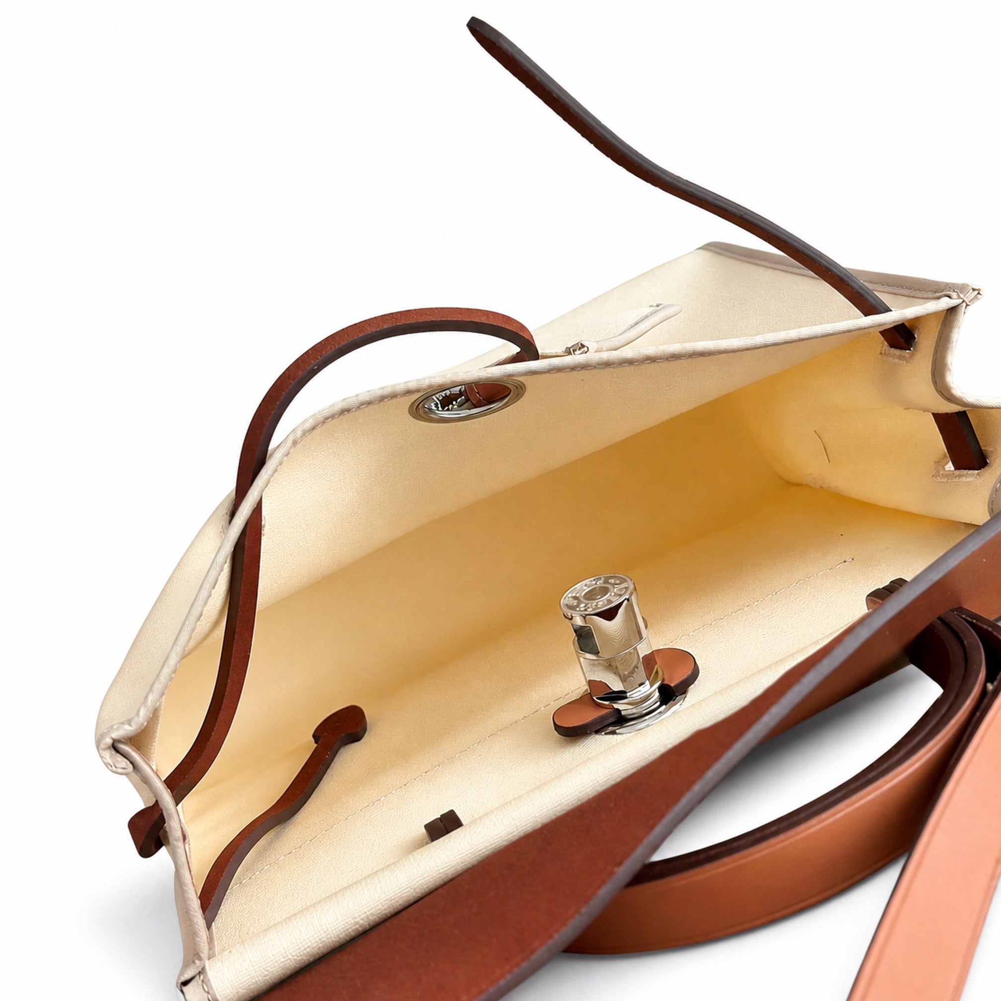 Hermès Herbag 31 Cream Canvas & Caramel Calf Leather Palladium Hardware