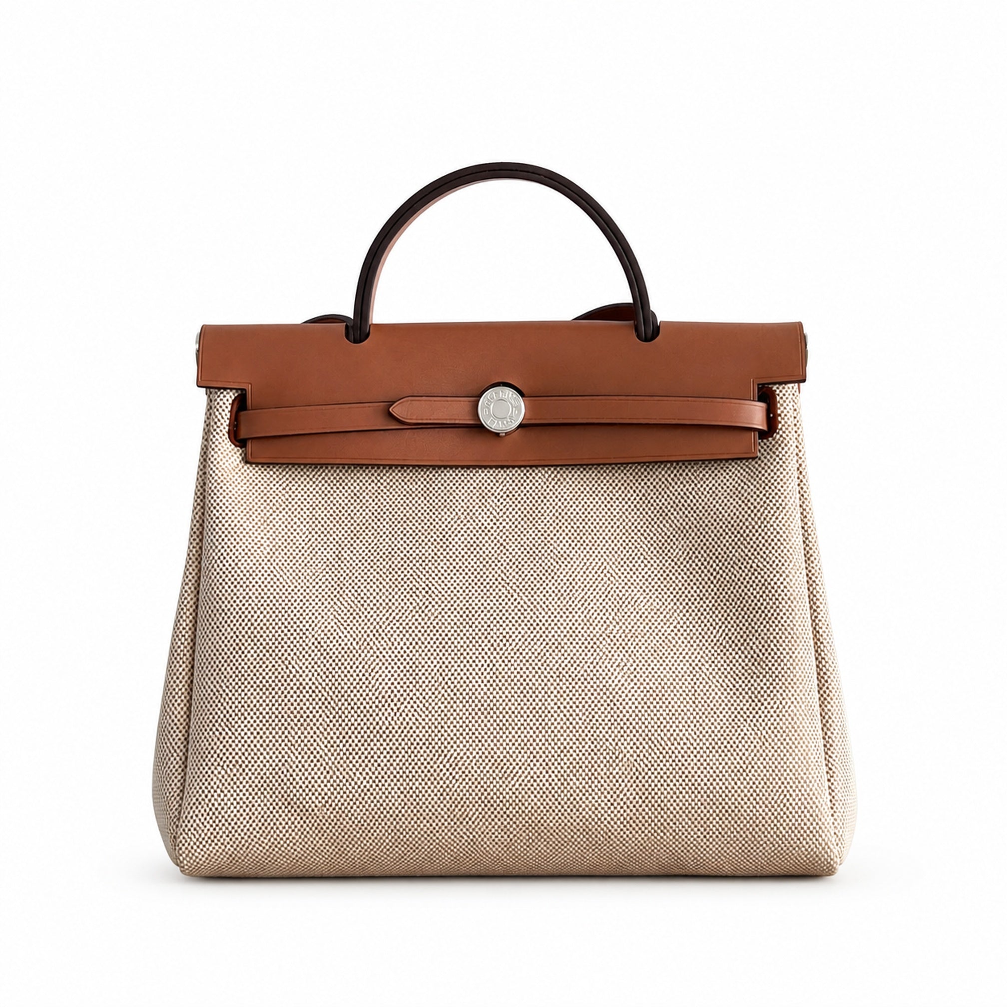 Hermès Herbag Zip 31 Beige Sable Plain Toile H / Fauve Vache Hunter Leather Palladium Hardware