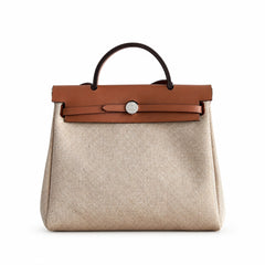 Hermès Herbag Zip 31 Beige Sable Plain Toile H / Fauve Vache Hunter Leather Palladium Hardware