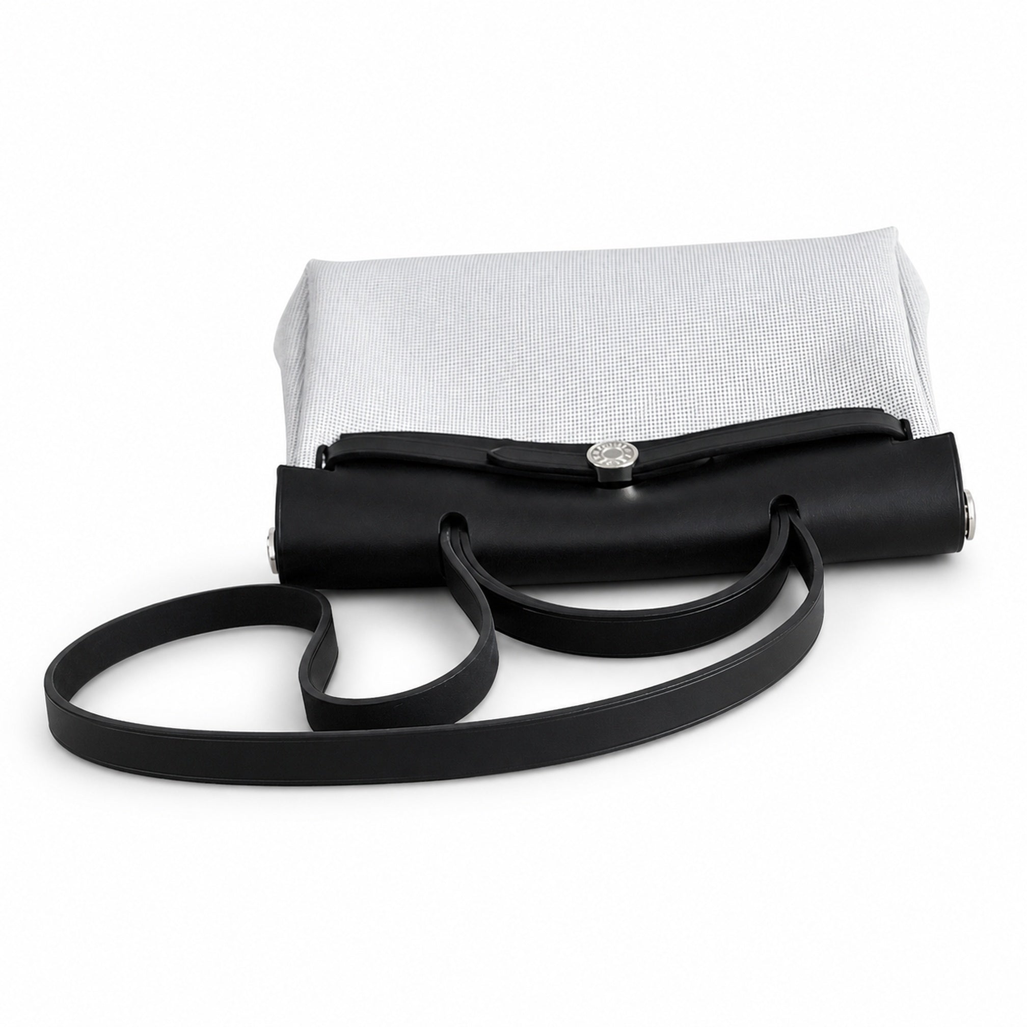 Hermès Herbag Zip 31 Écru Mini Grid Toile H / Noir Vache Hunter Leather Palladium Hardware