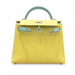Hermès Kelly II 28cm Soufre × Blue Atoll Color Matching Epsom Calf Leather Palladium Hardware