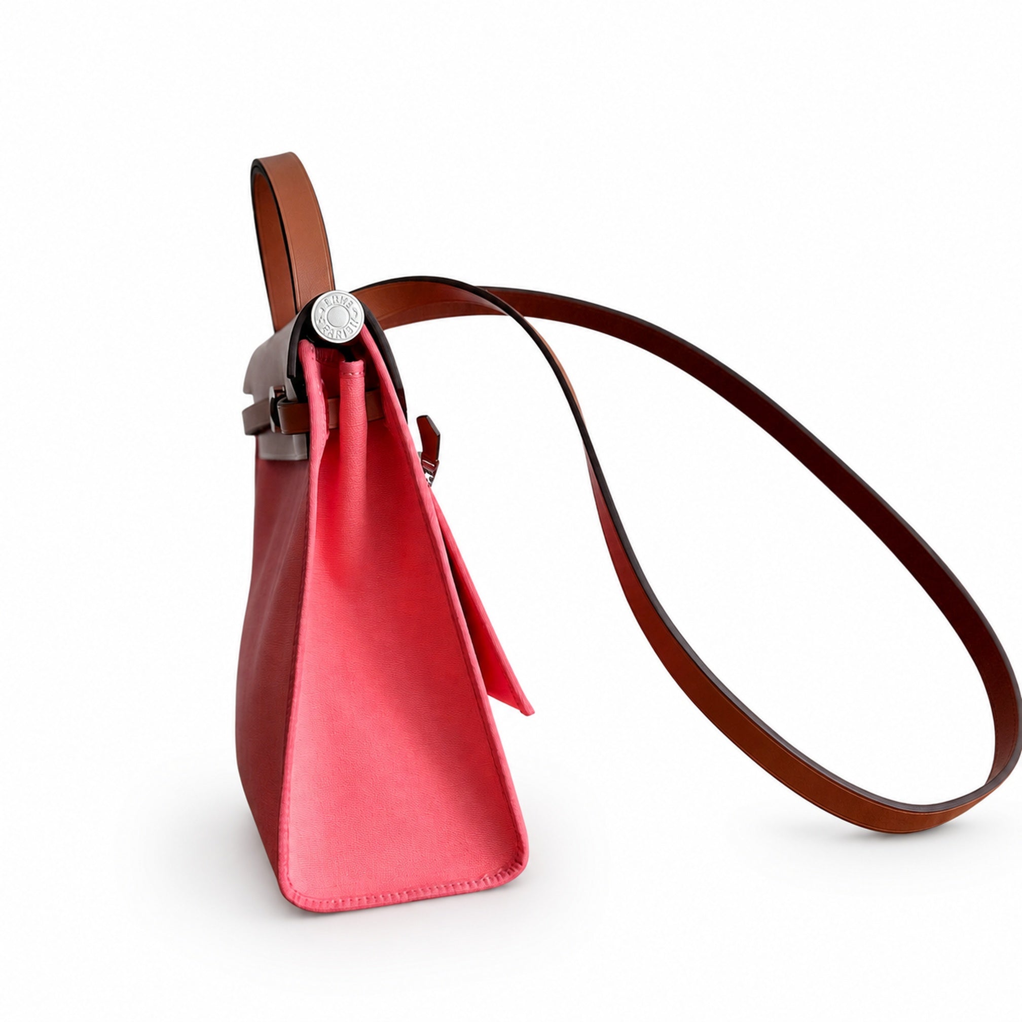 Hermès Herbag Zip 31 Rose Azalée Toile H / Fauve Vache Hunter Leather Palladium Hardware