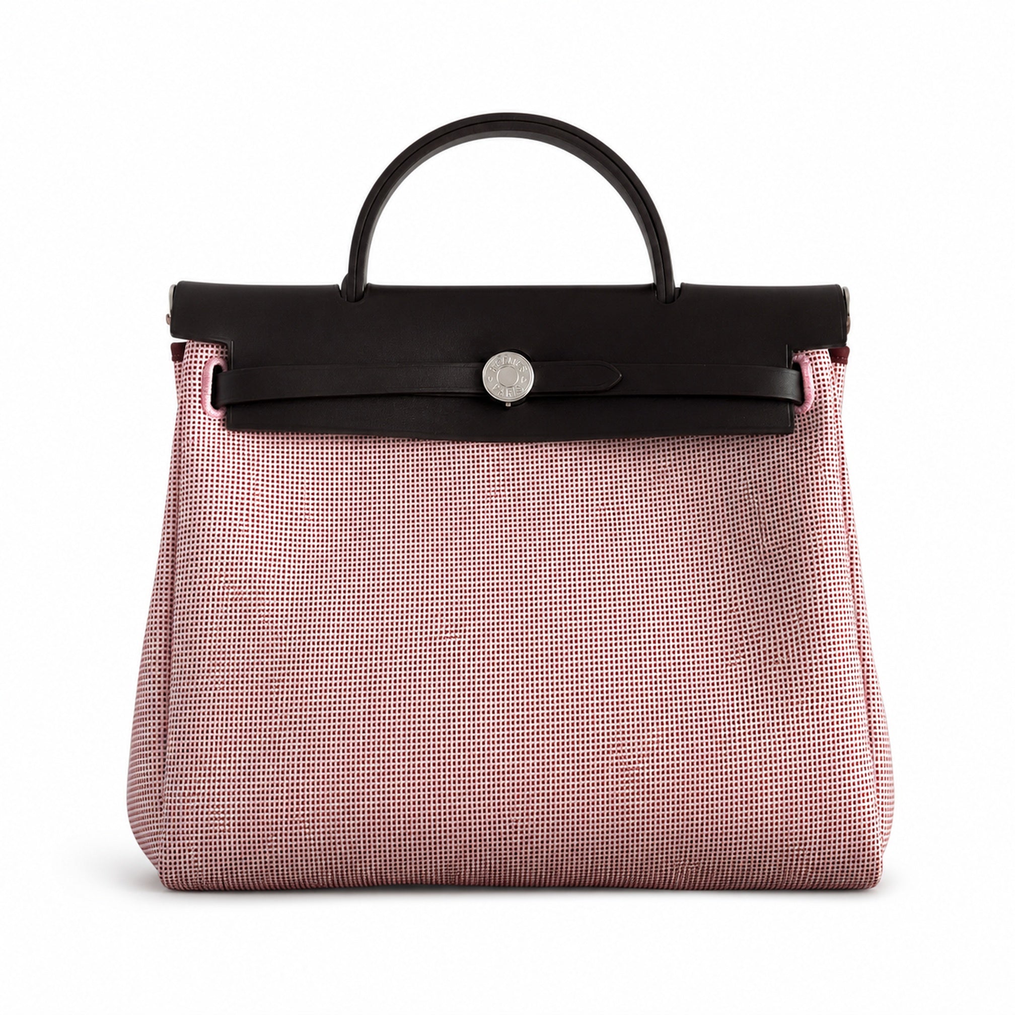 Hermès Herbag Zip 31 Rose Sakura Mini Grid Toile H / Noir Vache Hunter Leather Palladium Hardware