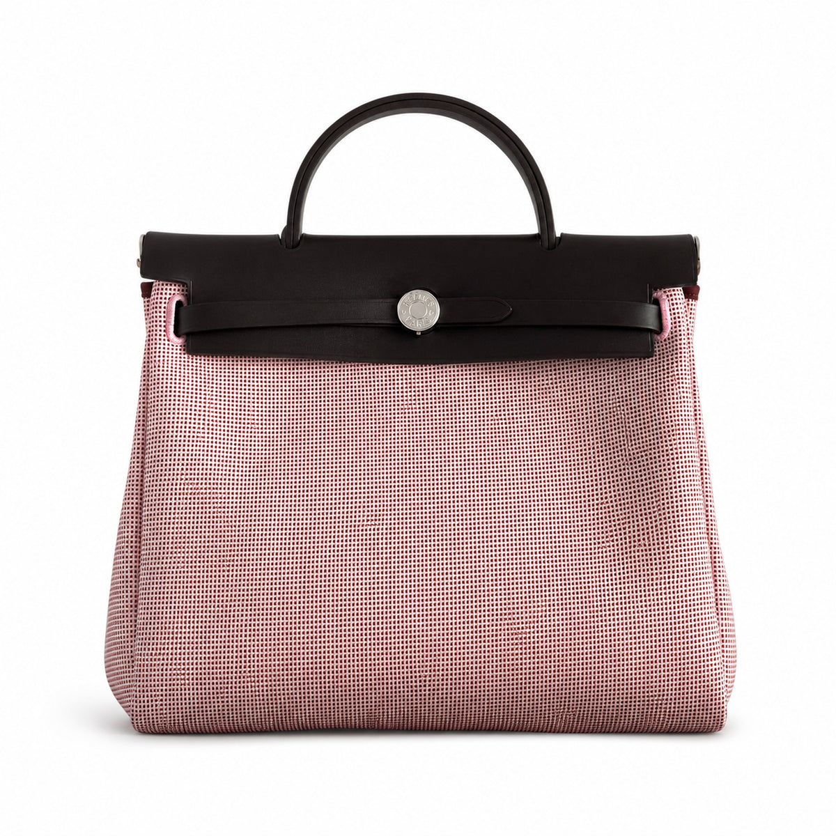 Hermès Herbag Zip 31 Rose Sakura Mini Grid Toile H / Noir Vache Hunter Leather Palladium Hardware