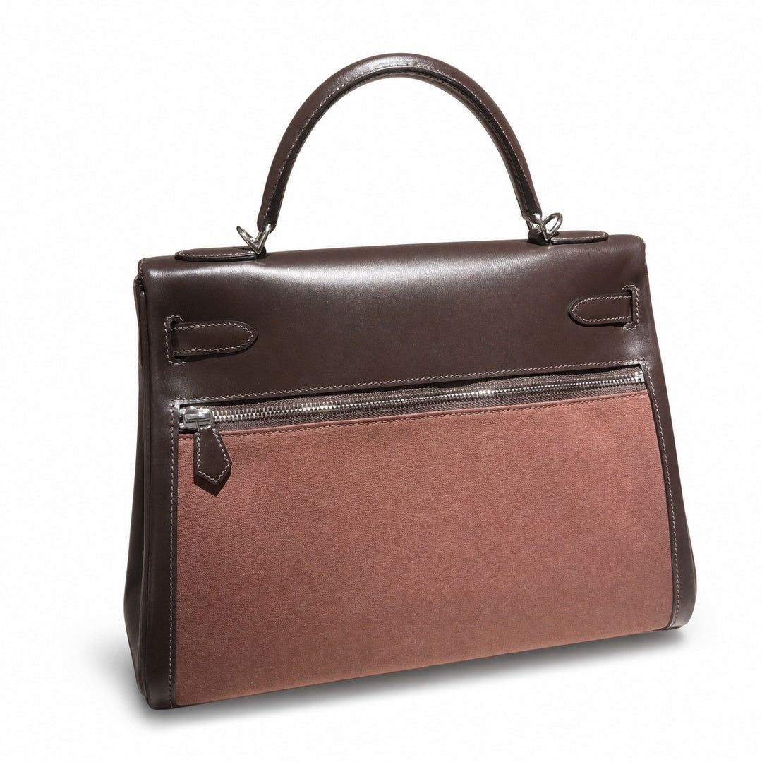 Kelly Lakis 32 Veau Box Calf Patchwork, Ebène & Cuivre, Palladium Hardware