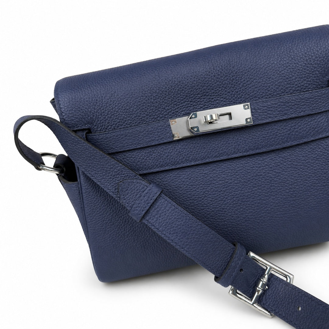 Kelly Messenger PM 27 Veau Togo, Bleu Saphir, Palladium Hardware