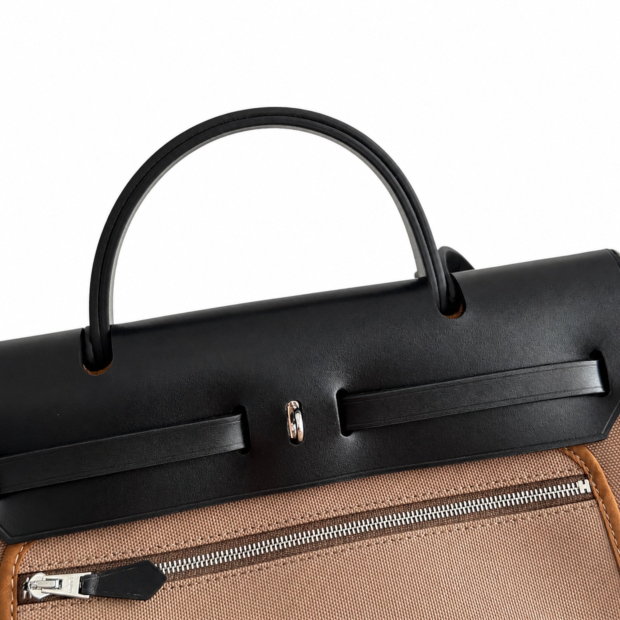 Hermès Herbag Zip 31 Beige Sable Plain Toile H / Noir Vache Hunter Leather Palladium Hardware