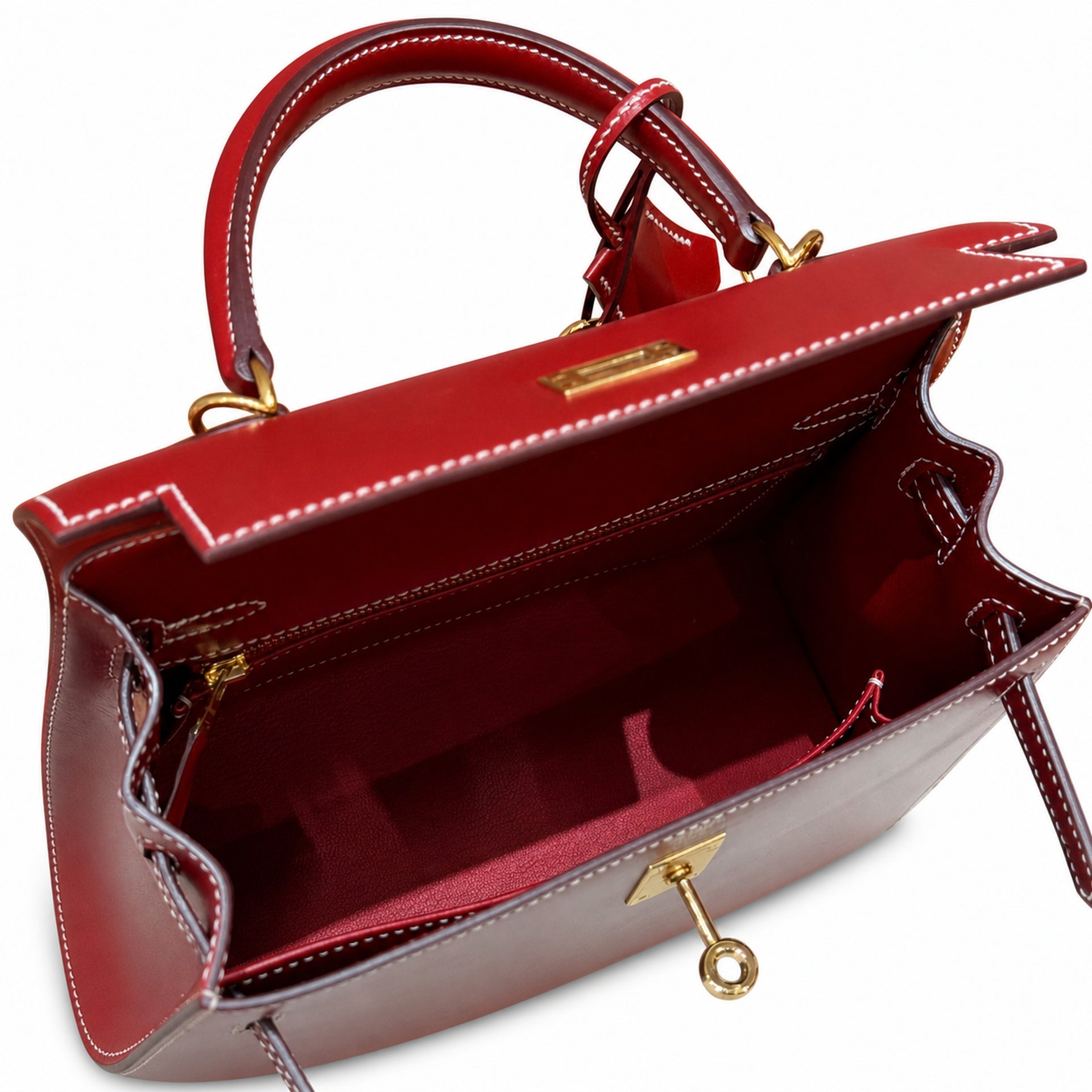 Hermès Kelly Color: 5x/Rouge piment Size: 25*17*7cm Leather: Box From France Hardware: gold Kelly 25, chili red-white thread, bright cowhide imported from France, gold buckle, high-end handmade exclus