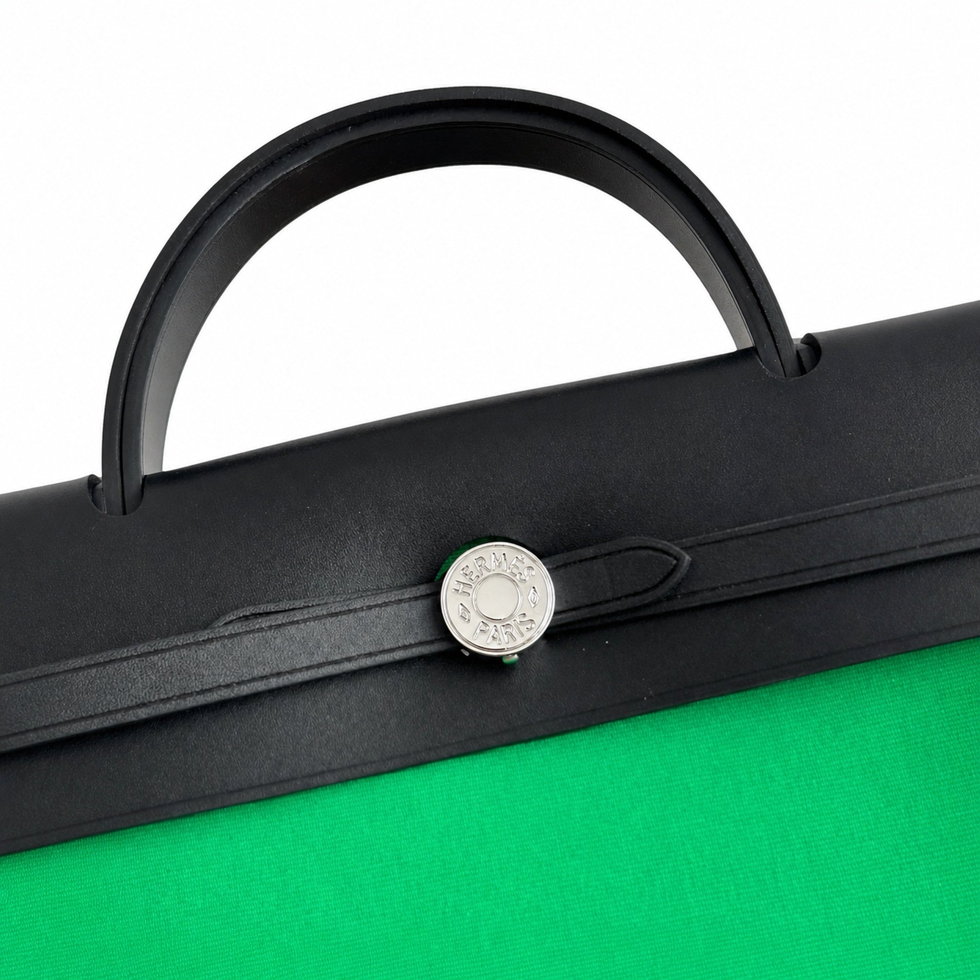 Hermès Herbag Zip 31 Green Canvas & Black Calf Leather Palladium Hardware Handbag