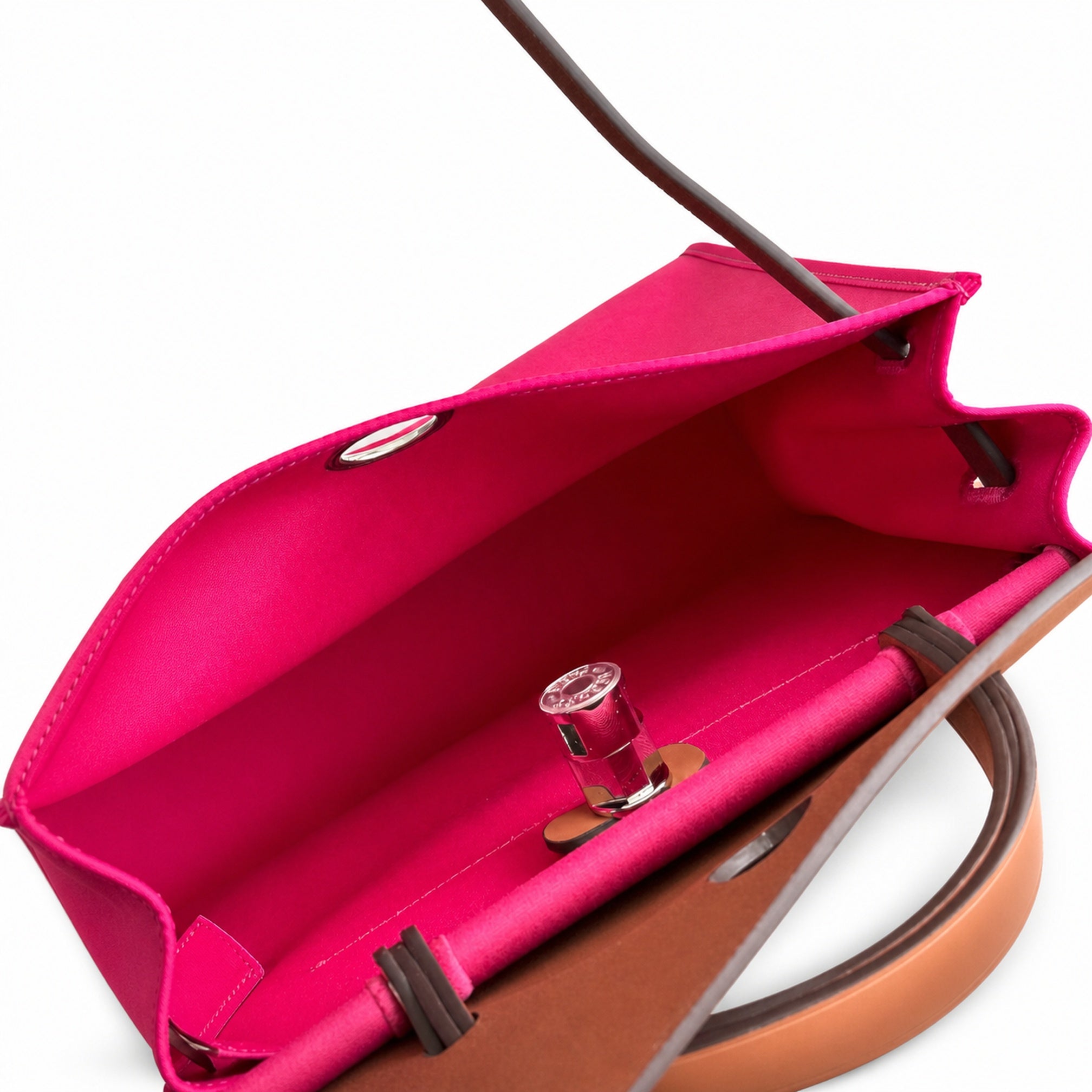 Hermès Herbag 31 Fuchsia Canvas & Caramel Calf Leather Palladium Hardware