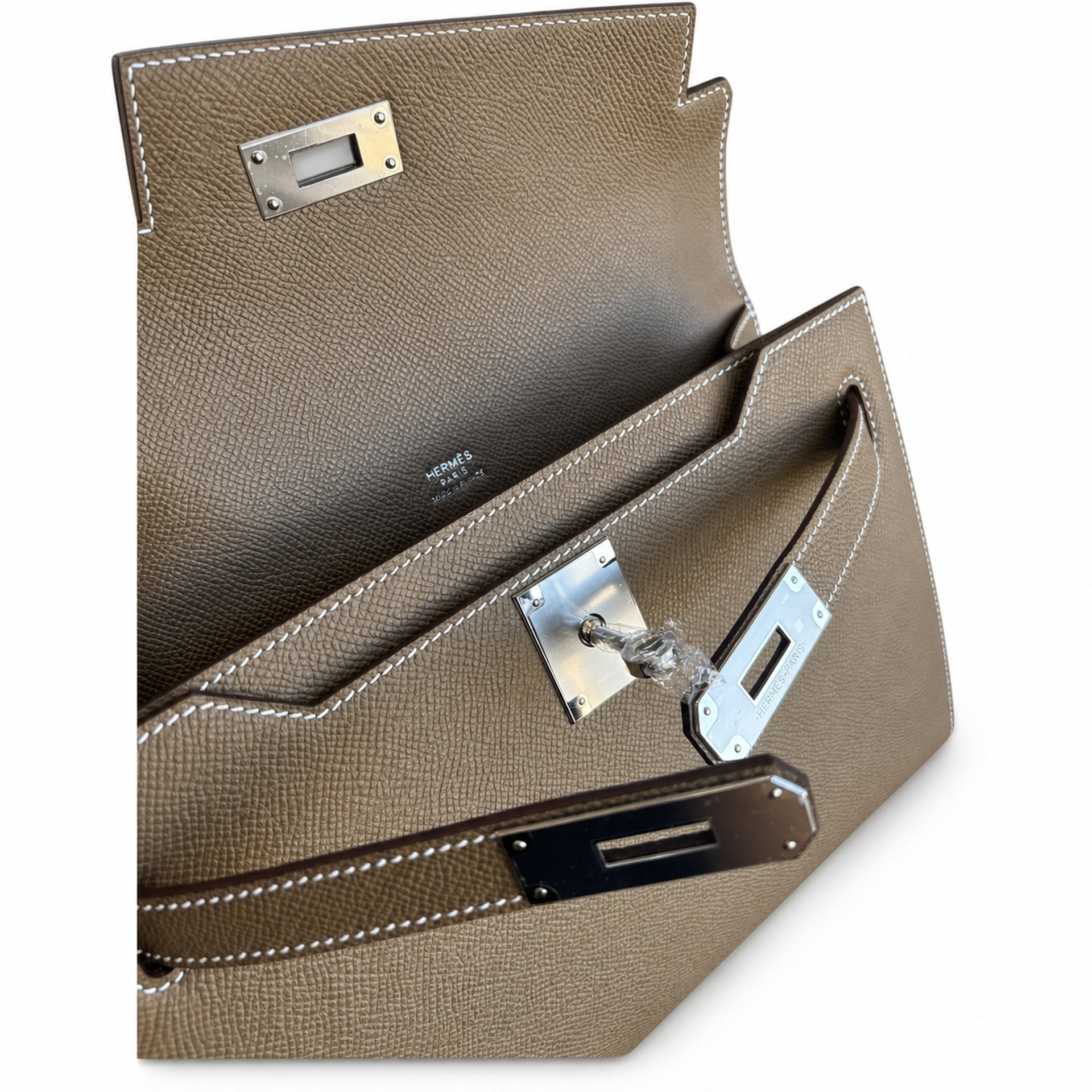 Hermès Kelly Dépêches 25 Etoupe Epsom Calf Leather Palladium Hardware