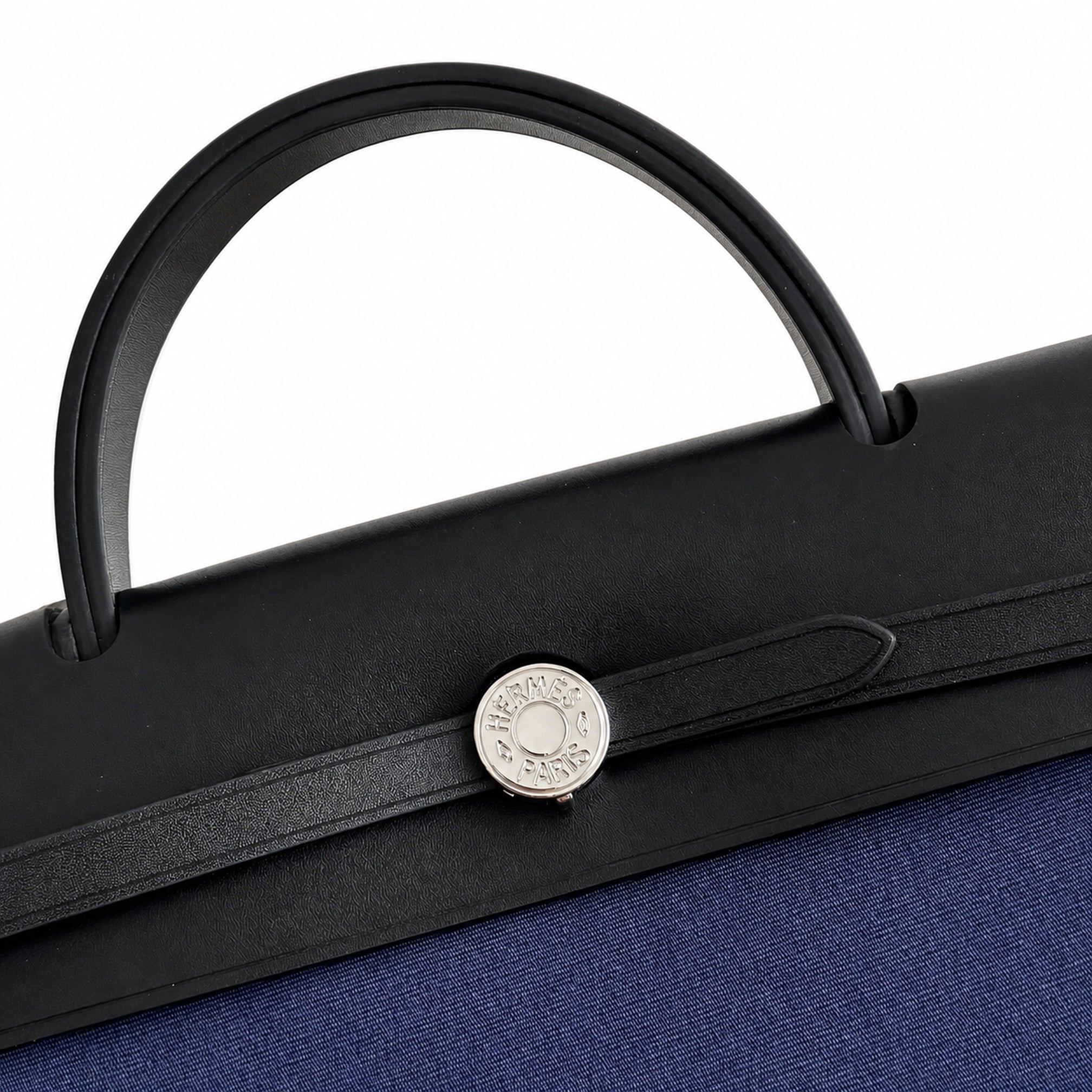 Hermès Herbag Zip 31 Navy Canvas & Black Calf Leather Palladium Hardware
