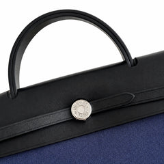 Hermès Herbag Zip 31 Navy Canvas & Black Calf Leather Palladium Hardware