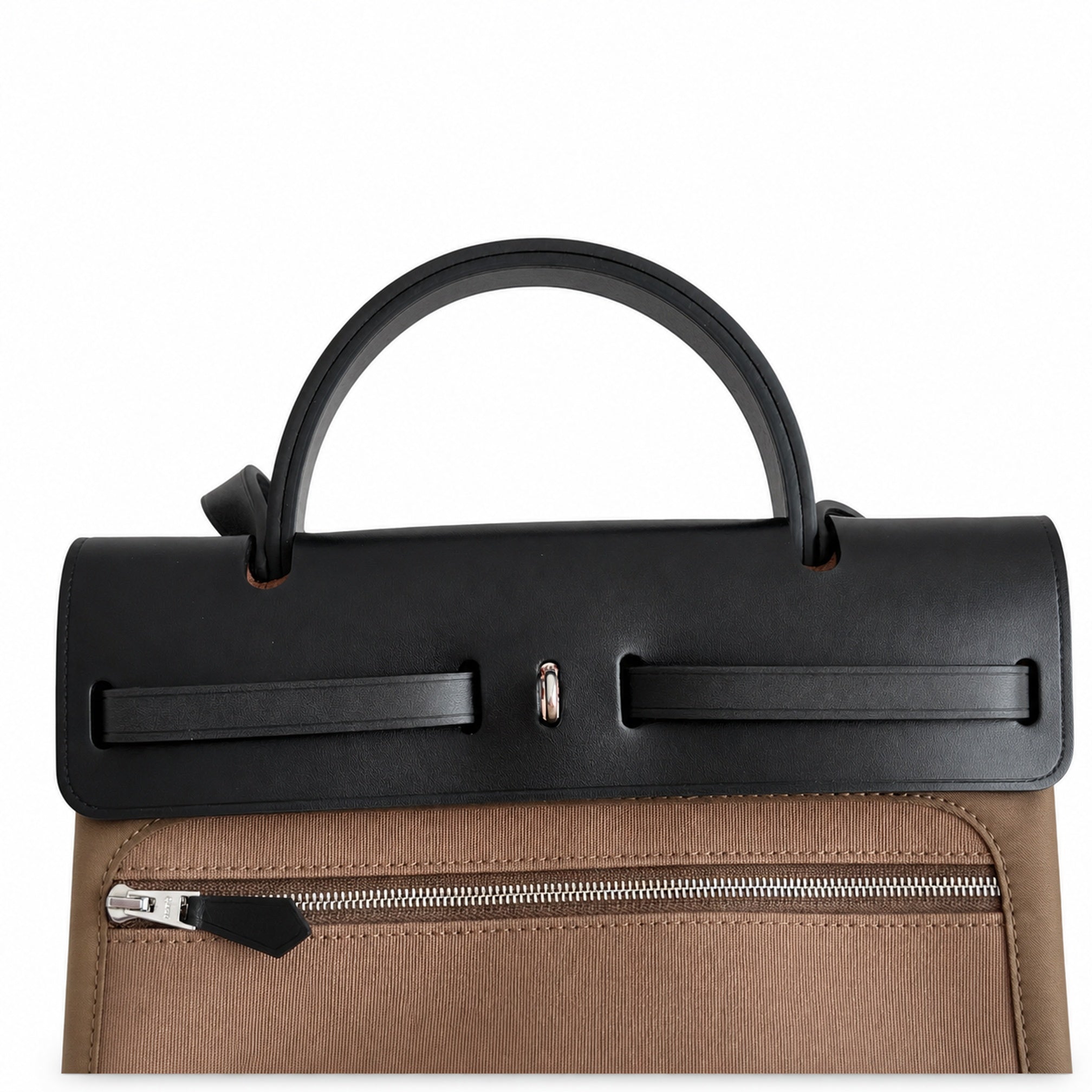 Hermès Herbag Zip 31 Berline PM Etoupe Toile H / Ebene Vache Calf Leather Palladium Hardware