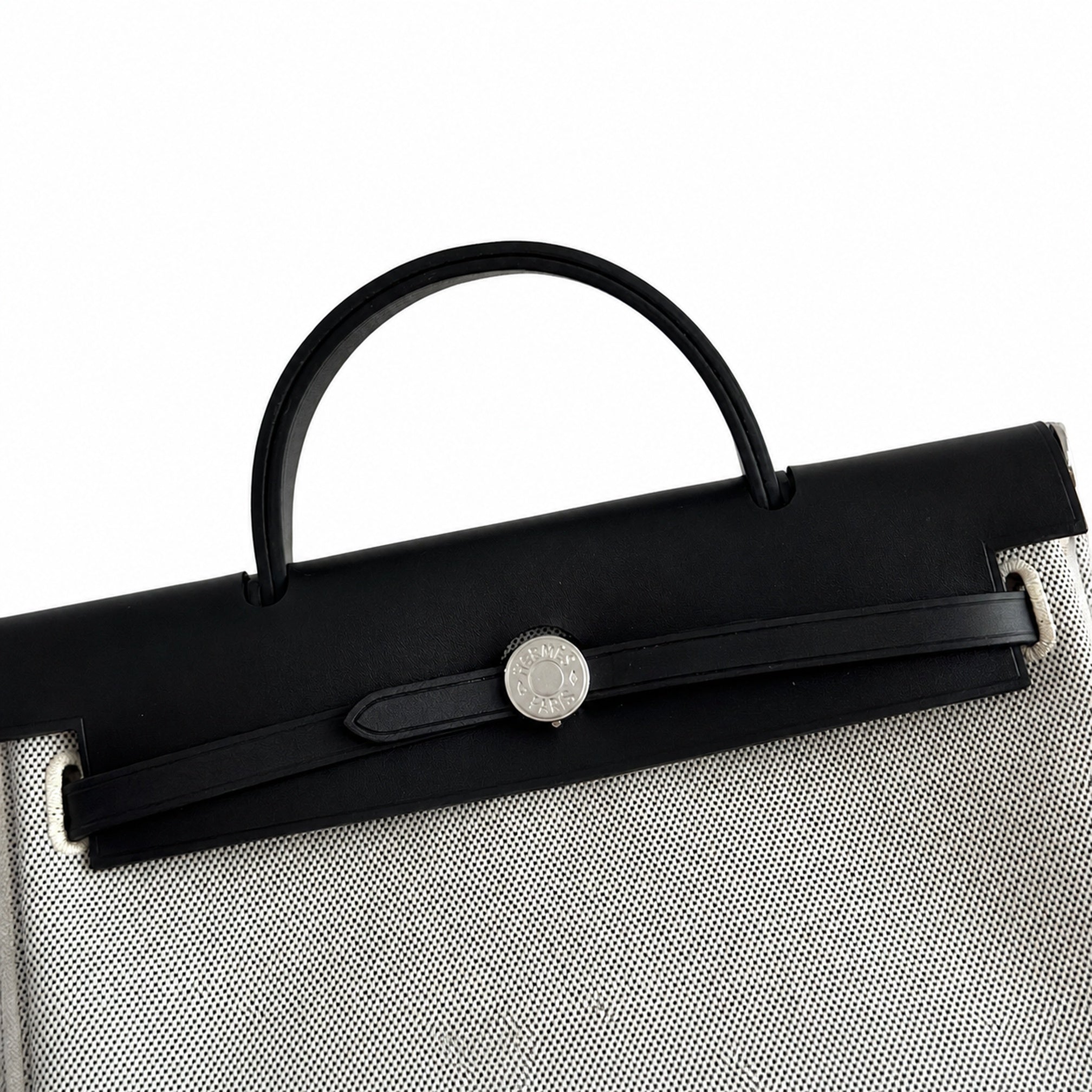 Hermès Herbag Zip 31 Gris Perle Plain Toile H / Noir Vache Hunter Leather Palladium Hardware
