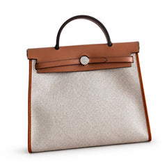 Hermès Herbag Zip 31 Ecru Toile Militaire & Gold Brown Box Calf Leather Palladium Hardware