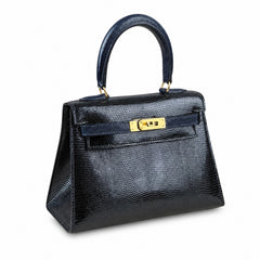 Hermès Mini Kelly 20 Black & Sapphire Blue Lizard Gold Hardware