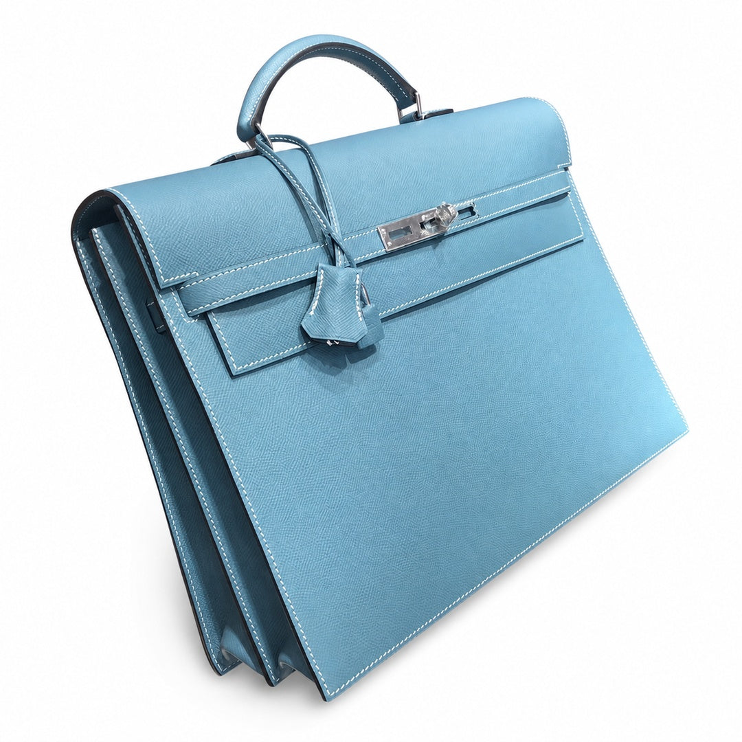 Hermès Kelly Briefcase 38cm Bleu Jean Epsom Calf Leather Palladium Hardware