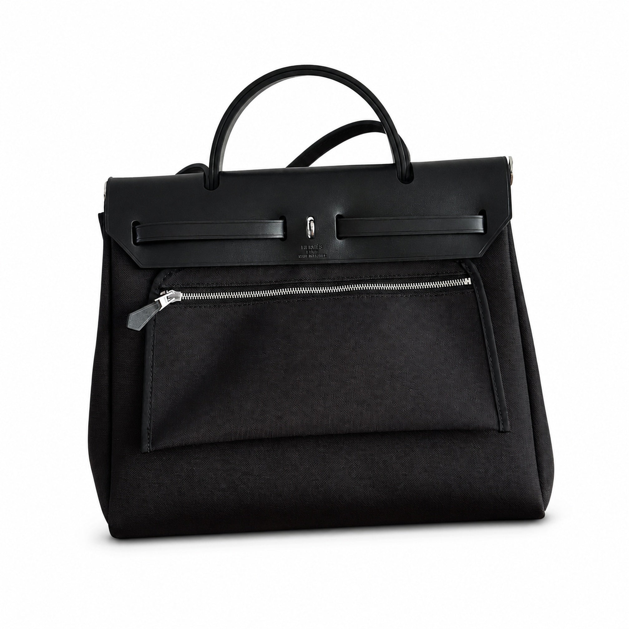 Hermès Herbag Zip 31 Noir Plain Toile H / Noir Vache Hunter Leather Palladium Hardware