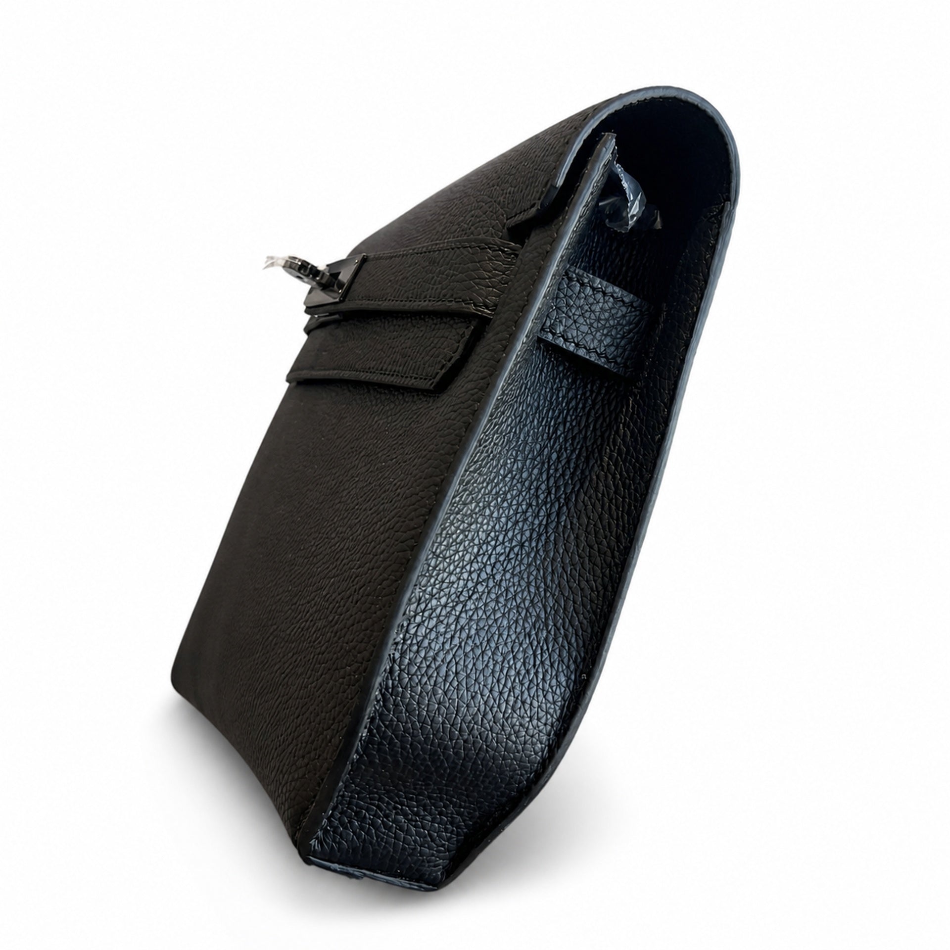 Hermès Kelly Dépêches 25 Noir Togo Calf Leather Palladium Tourniquet Clutch with Wrist Strap & Detachable Crossbody Strap