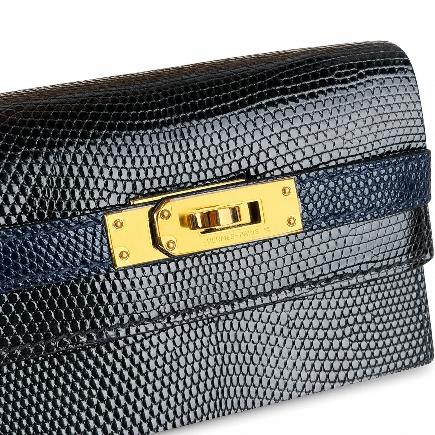 Hermès Mini Kelly 20 Black & Sapphire Blue Lizard Gold Hardware