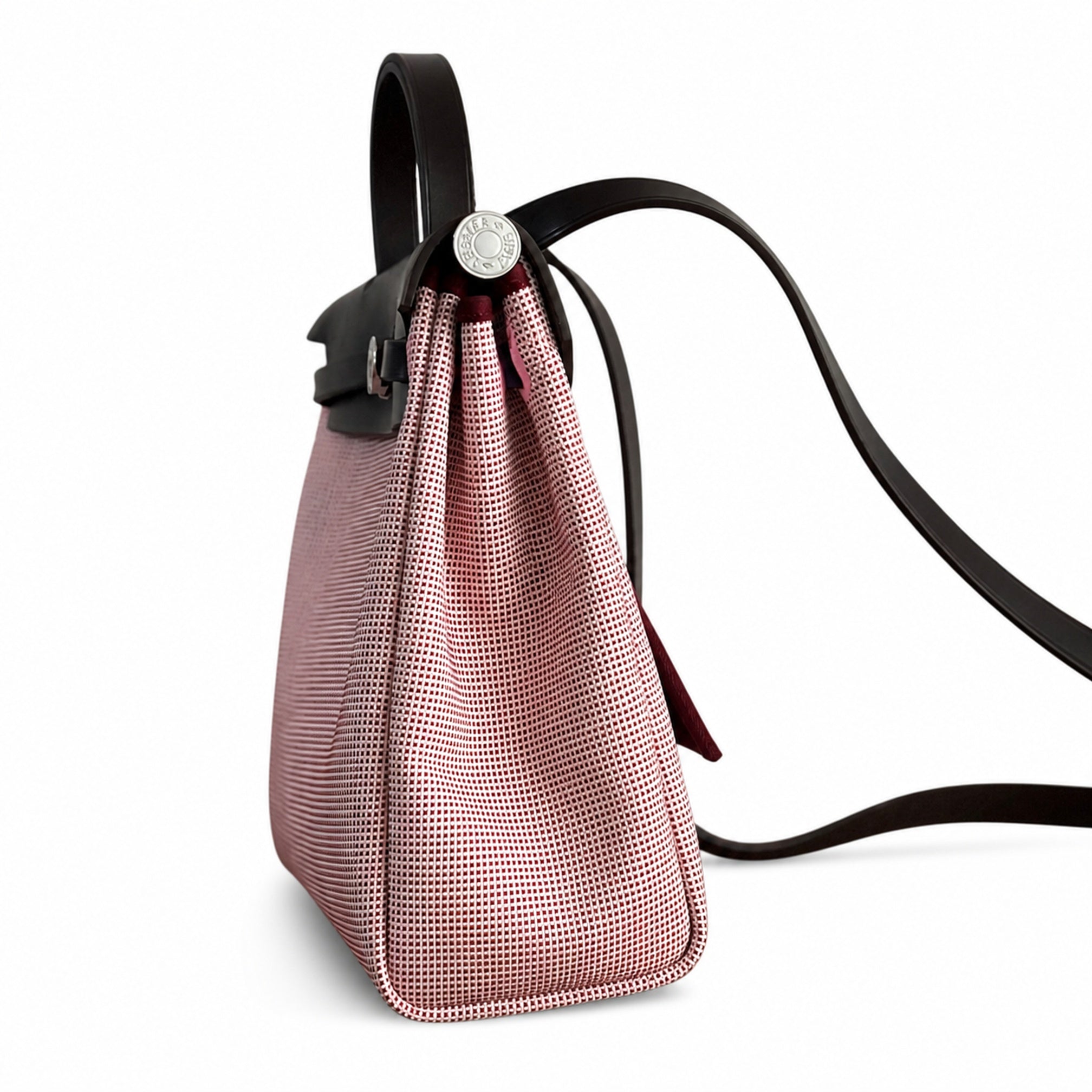 Hermès Herbag Zip 31 Rose Sakura Mini Grid Toile H / Noir Vache Hunter Leather Palladium Hardware