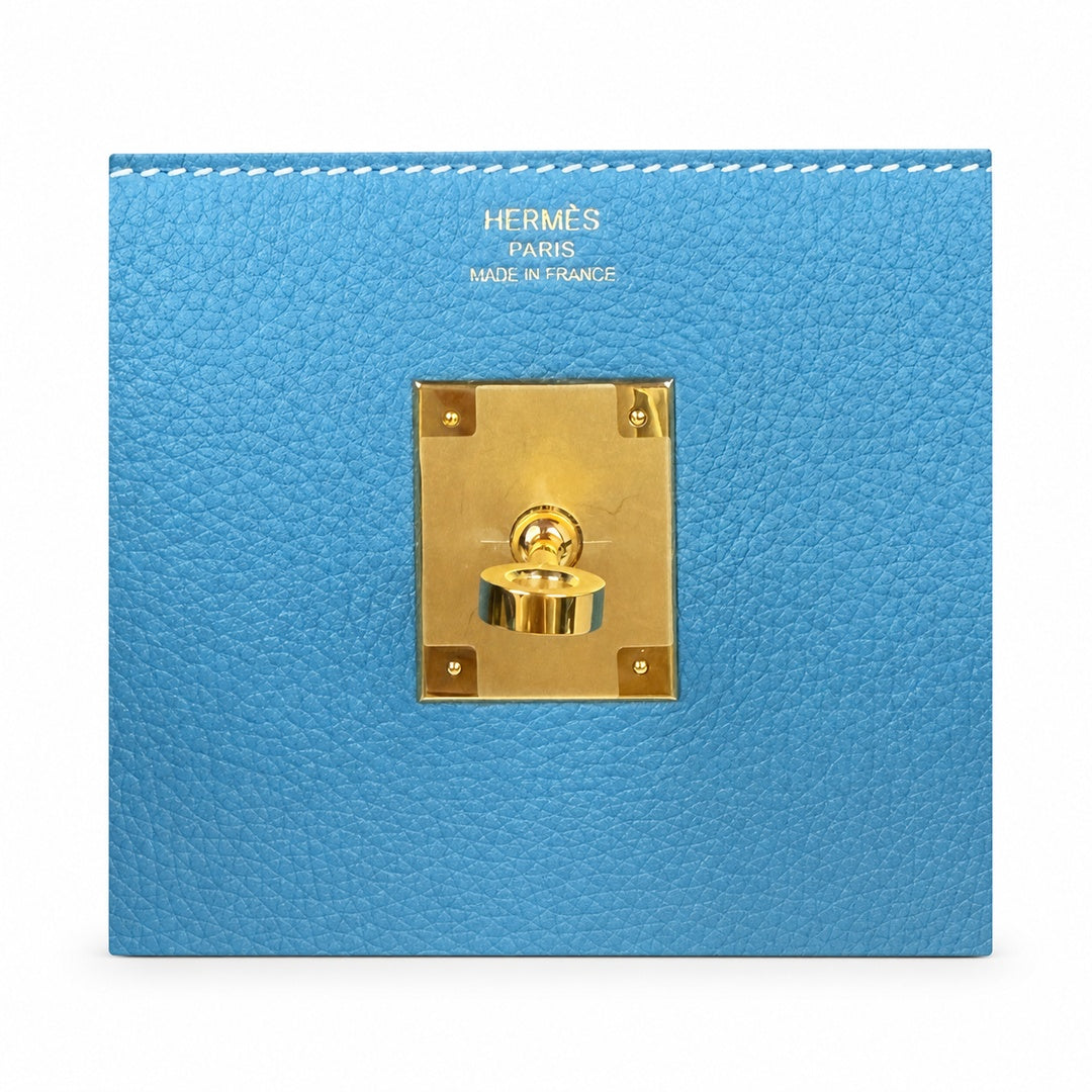 Kelly Messenger PM 27 Veau Togo, Bleu Jean, Gold Hardware