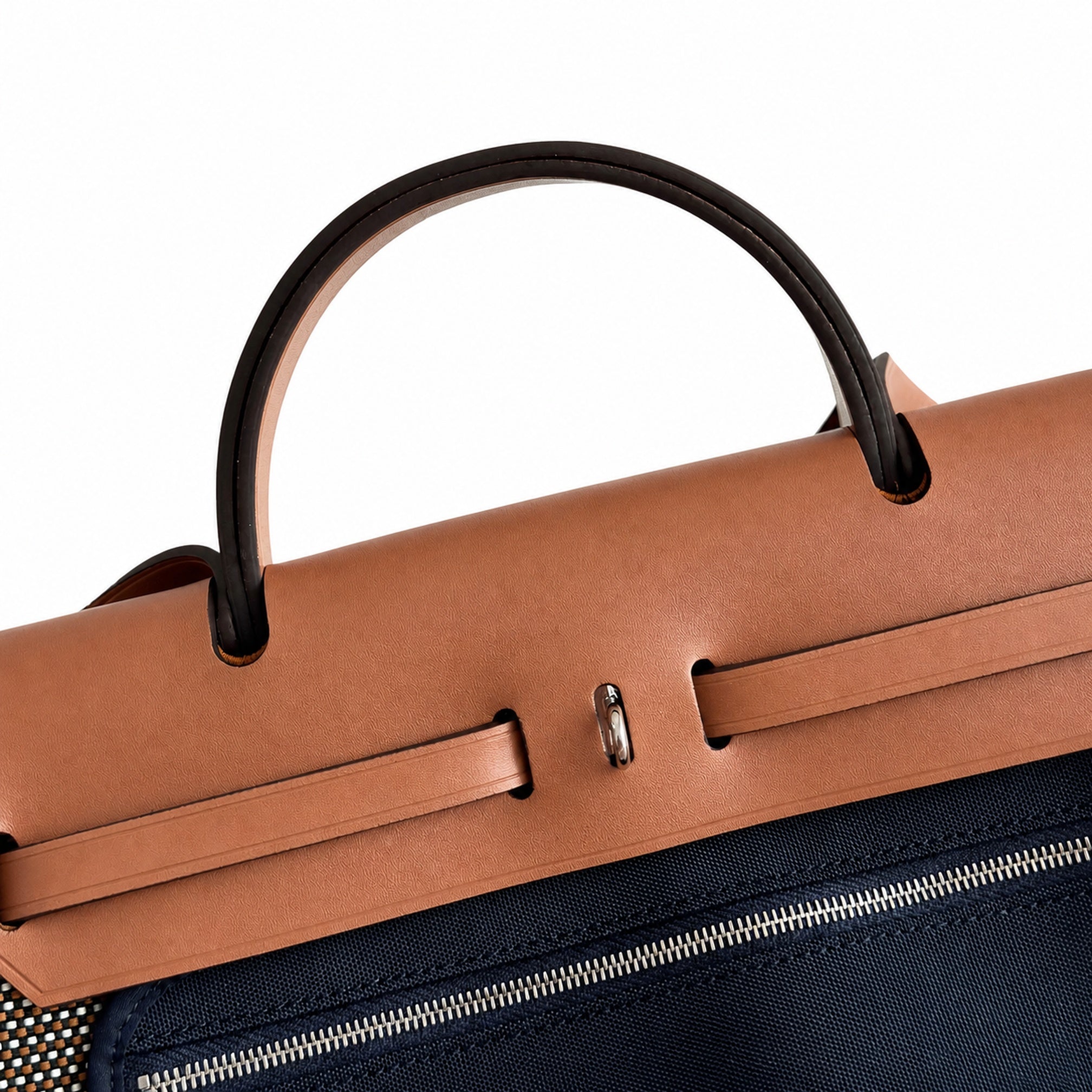 Hermès Herbag Zip 31 Brun Mini Grid Toile H / Fauve Vache Hunter Leather Palladium Hardware