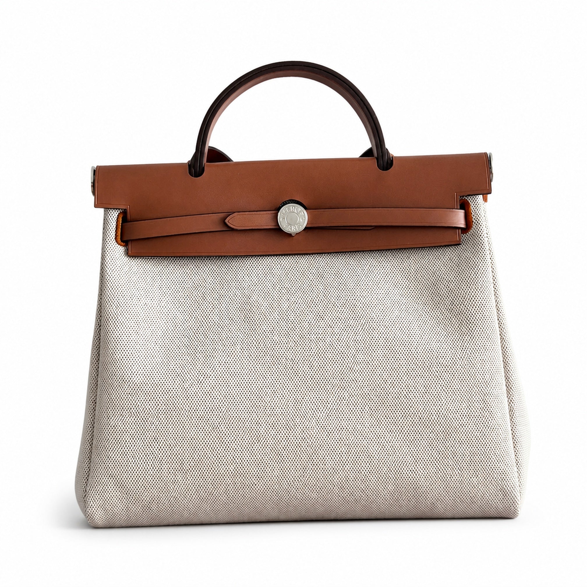 Hermès Herbag Zip 31 Écru Plain Toile H / Fauve Vache Hunter Leather Palladium Hardware
