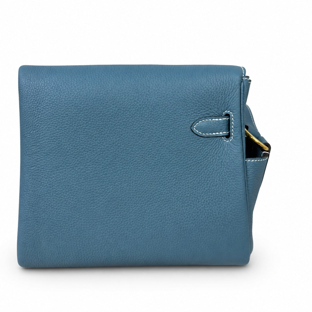 Kelly Messenger PM 27 Veau Togo, Bleu Jean, Gold Hardware