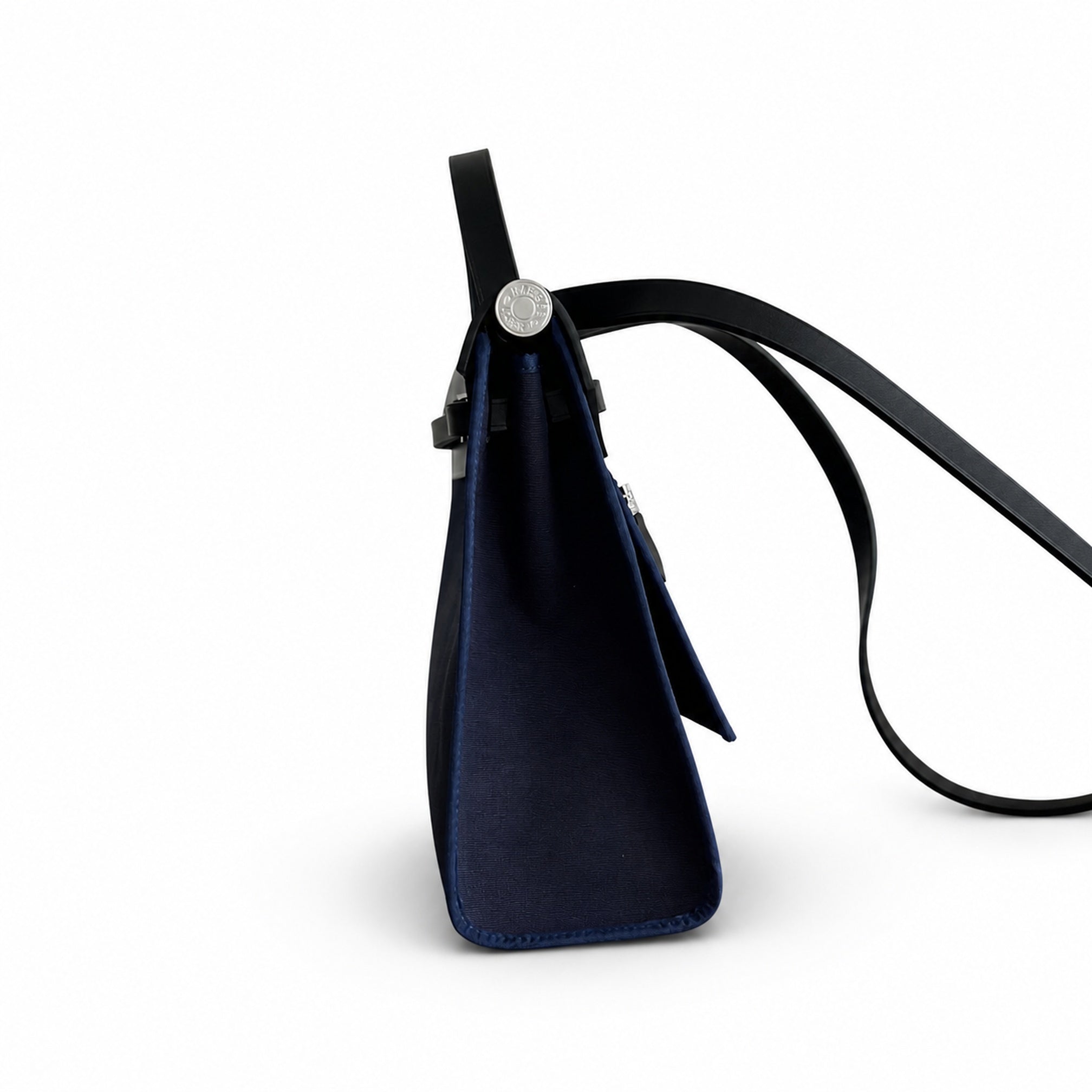Hermès Herbag Zip 31 Navy Canvas & Black Calf Leather Palladium Hardware