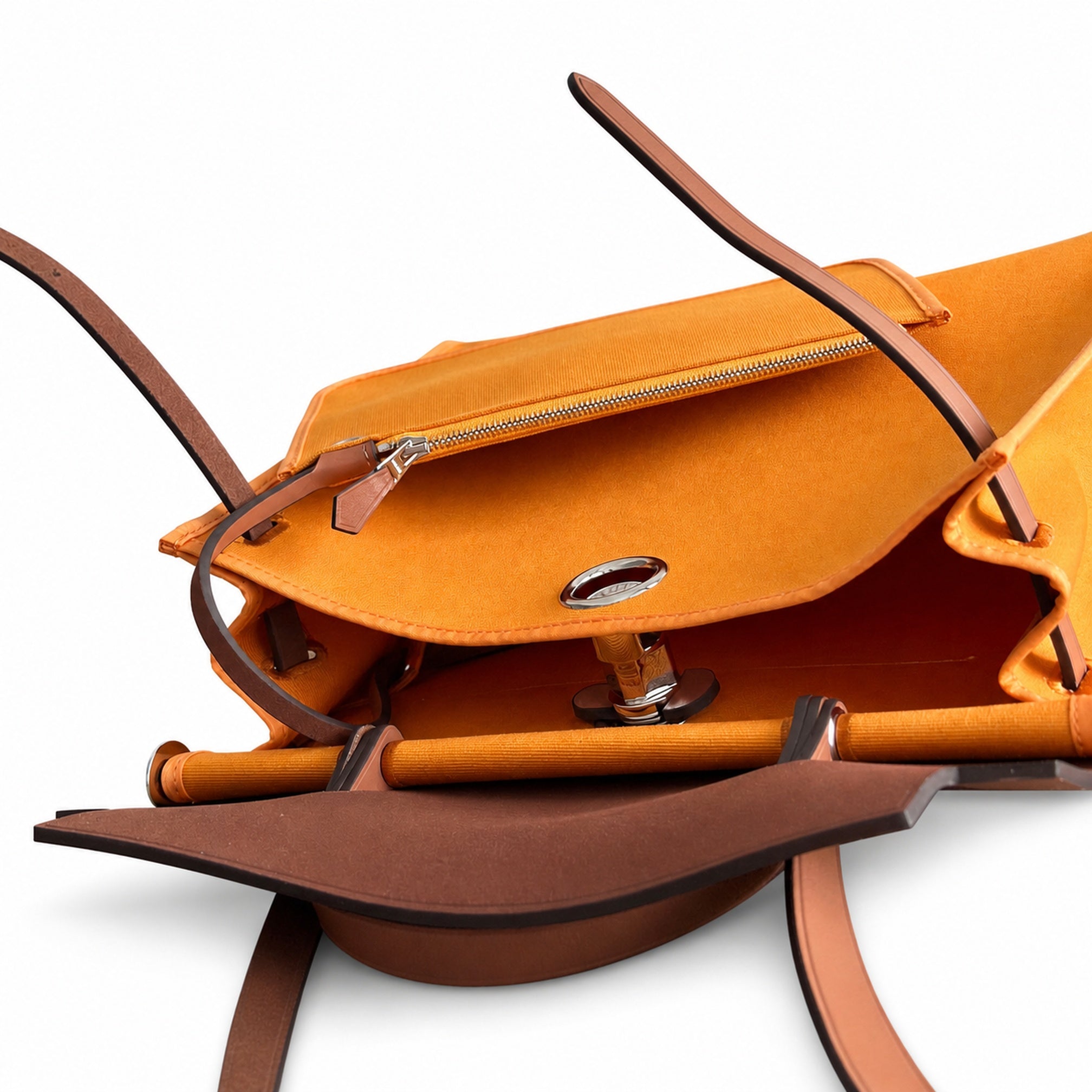 Hermès Herbag Zip 31 Orange Canvas & Caramel Calf Leather Palladium Hardware