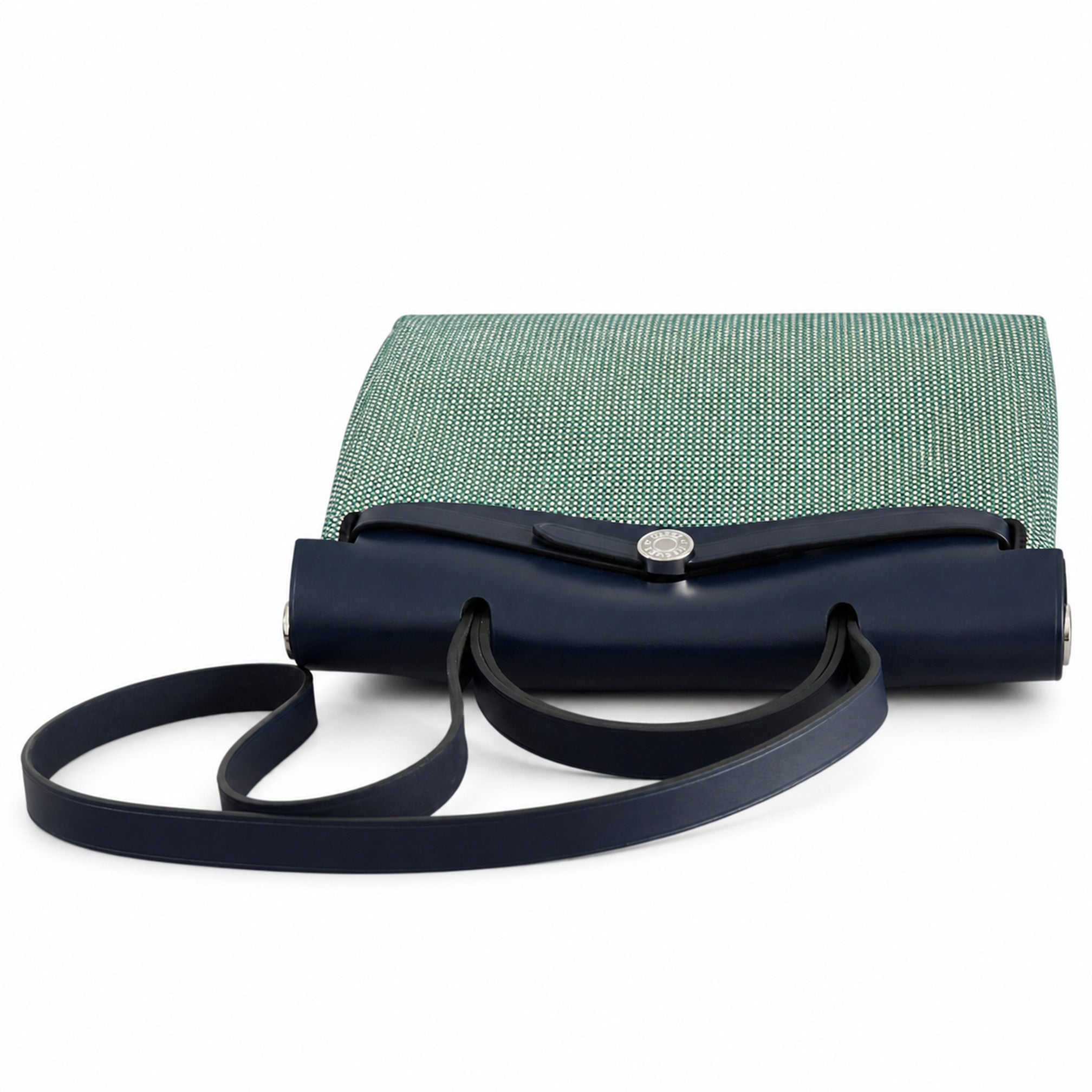 Hermès Herbag Zip 31 Vert Cypress Mini Grid Toile H / Bleu Marine Vache Hunter Leather Palladium Hardware