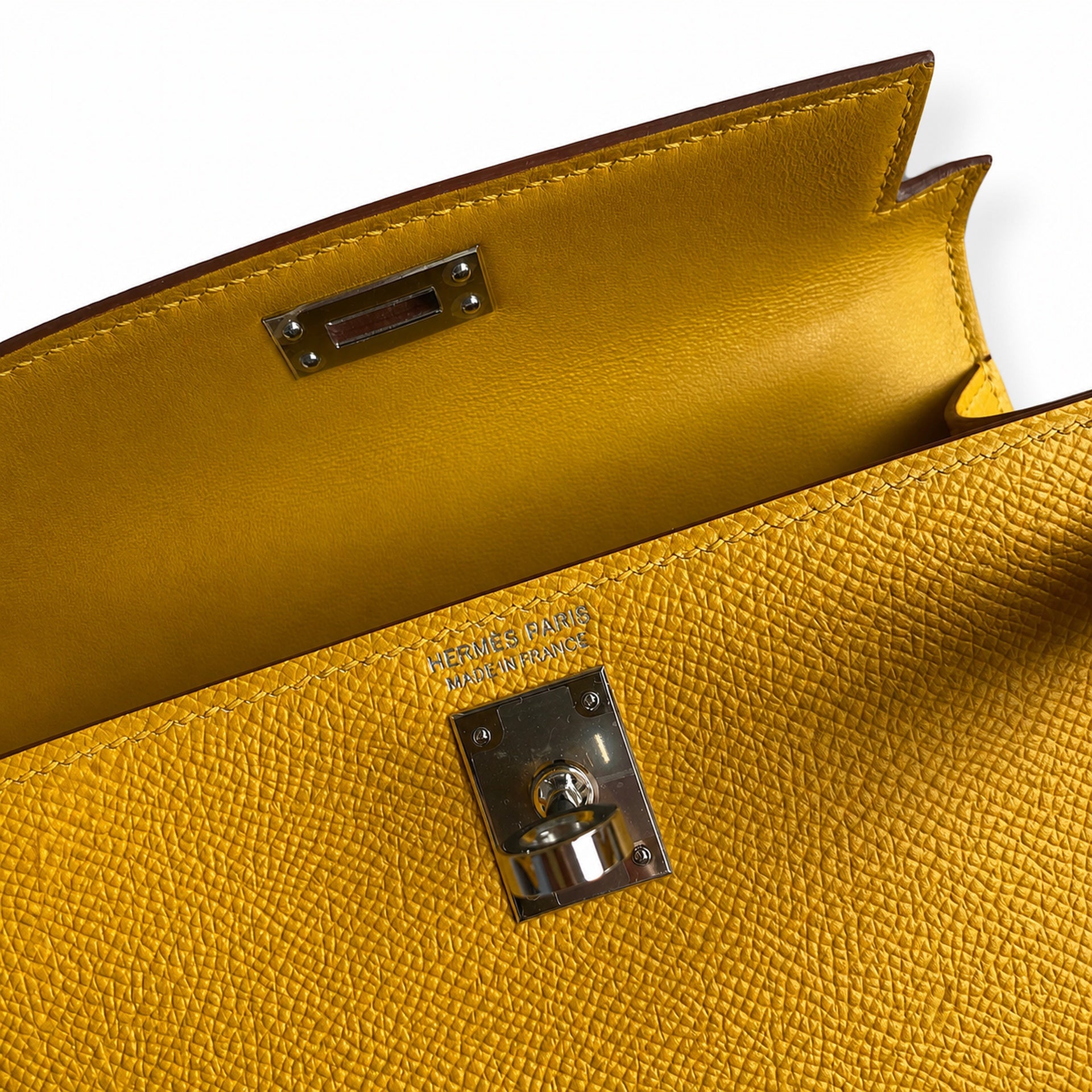 Hermès Kelly Sellier 19 Jaune Ambre Epsom Palladium Hardware