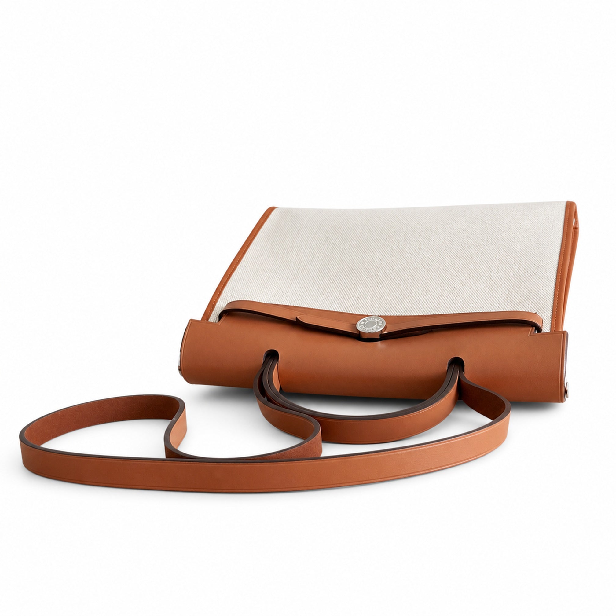 Hermès Herbag Zip 31 Ecru Toile Militaire & Gold Brown Box Calf Leather Palladium Hardware