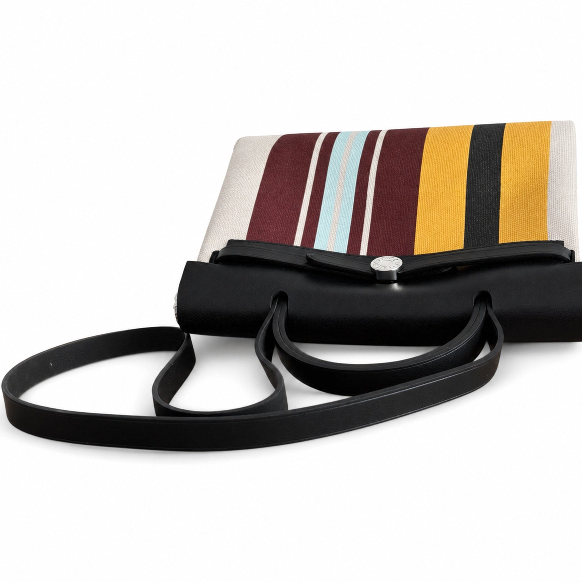 Hermès Herbag Zip 31 Écru Toile H Multicolor Vertical Stripe Print / Noir Vache Hunter Leather Palladium Hardware