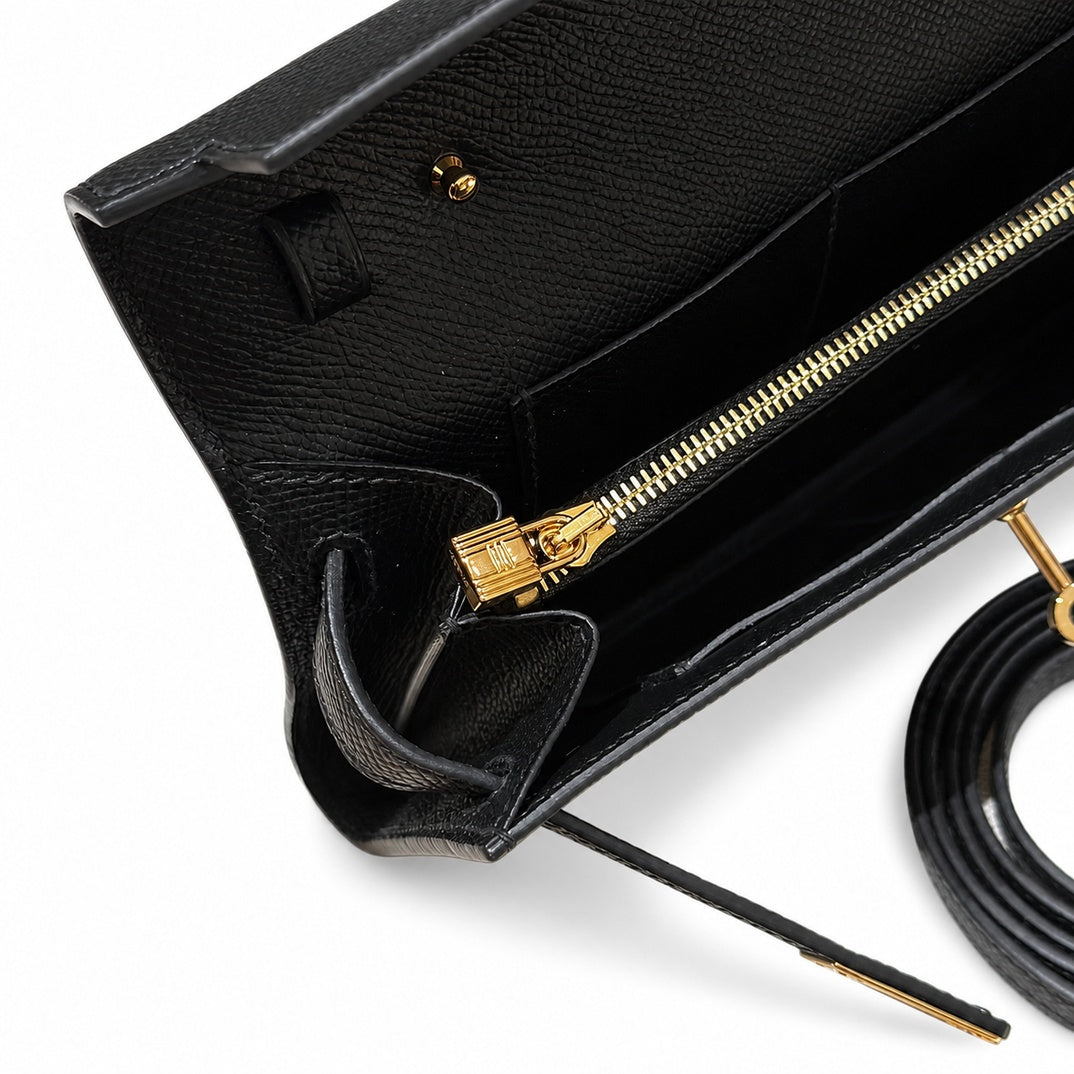 Kelly To Go Veau Epsom, Noir, Gold Hardware