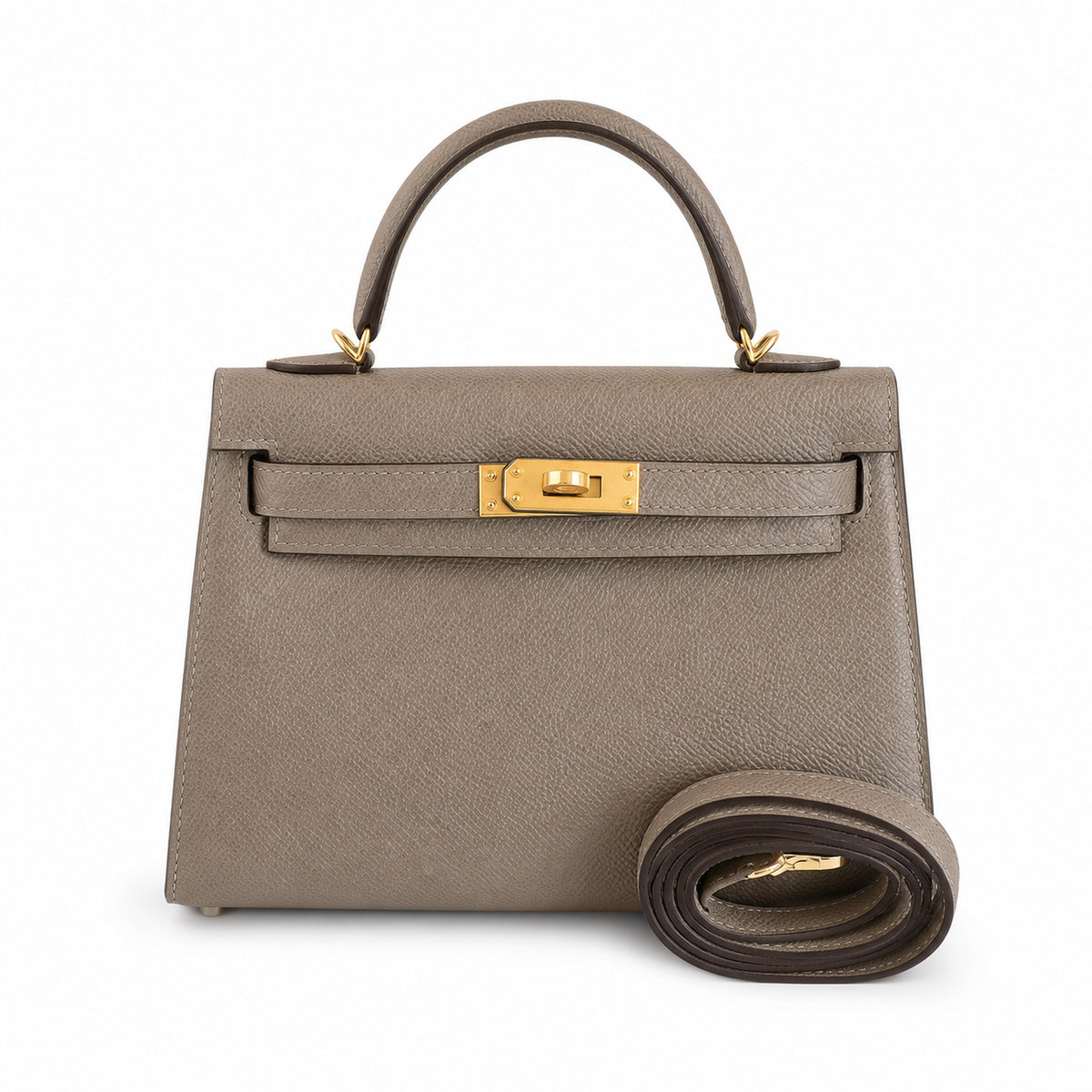 Hermès Mini Kelly Sellier II 19 Etoupe Epsom Calf Leather Gold Hardware