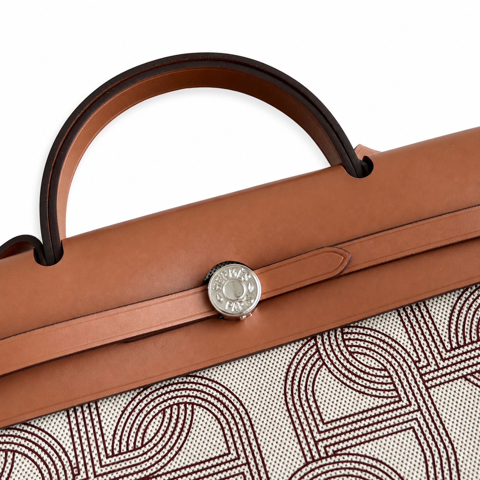 Hermès Herbag Zip 31 Écru Toile H Gris Chain D'Ancre Print / Fauve Vache Hunter Leather Palladium Hardware
