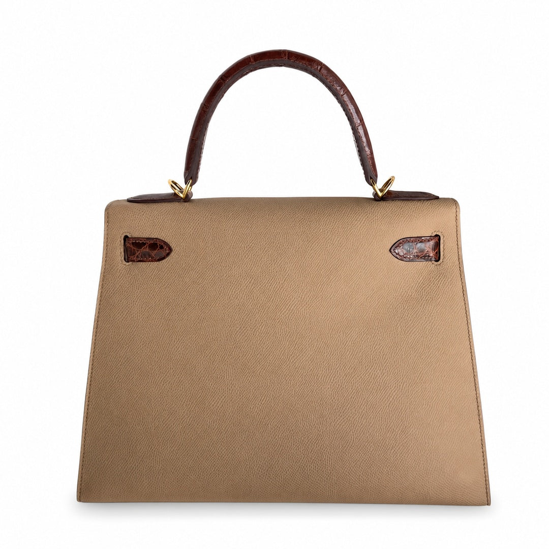 Hermès Kelly Sellier 28cm Epsom Calf Leather & Honey Brown Crocodile Gold Hardware