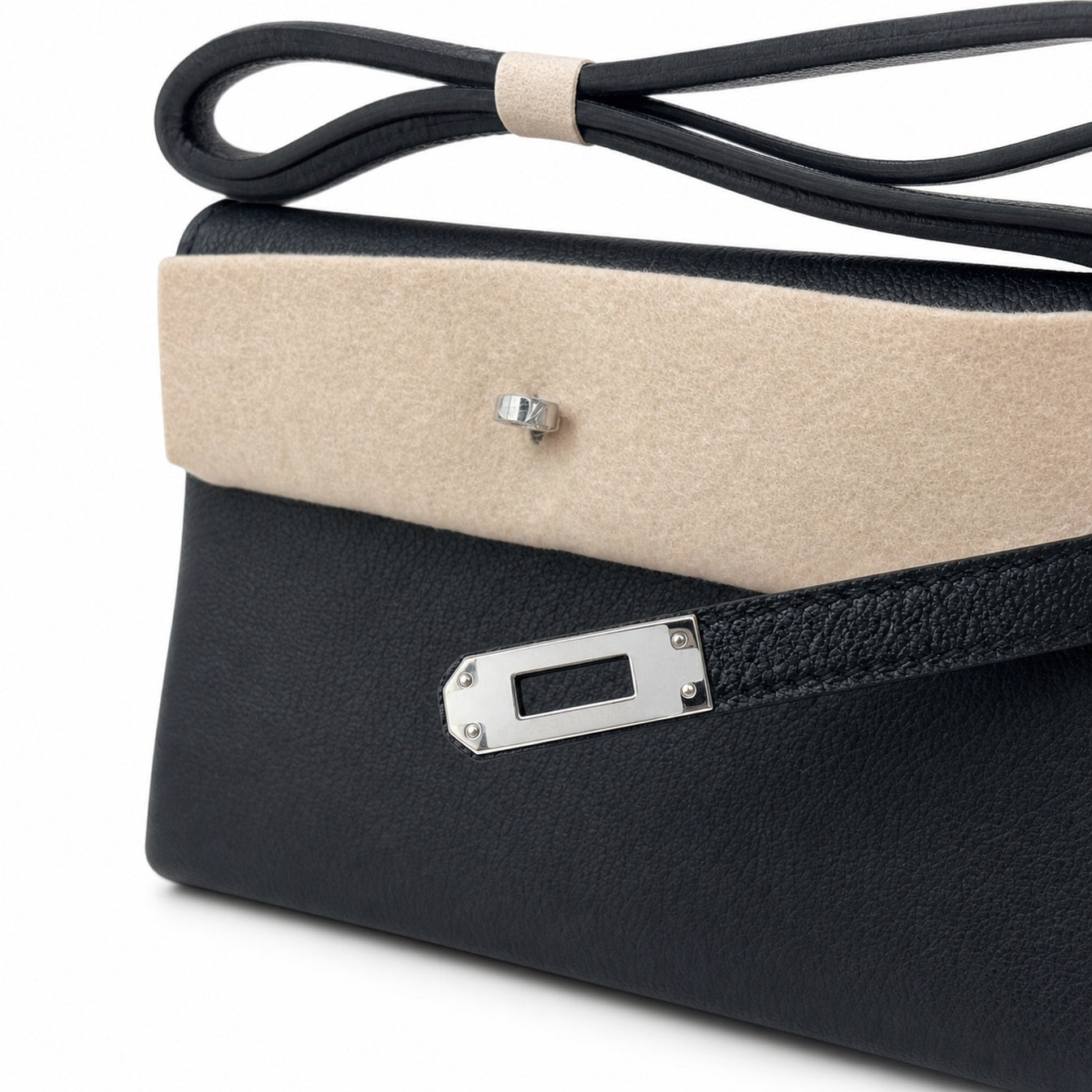 Hermès Kelly Shoulder Noir & Craie Two-Tone Epsom Palladium Hardware