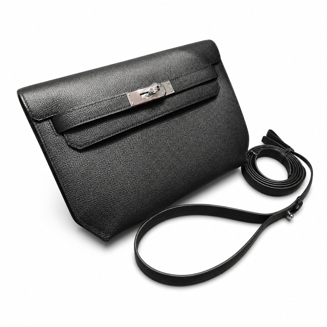 Hermès Kelly Dépêches Clutch 25cm Noir Epsom Calf Leather Palladium Hardware