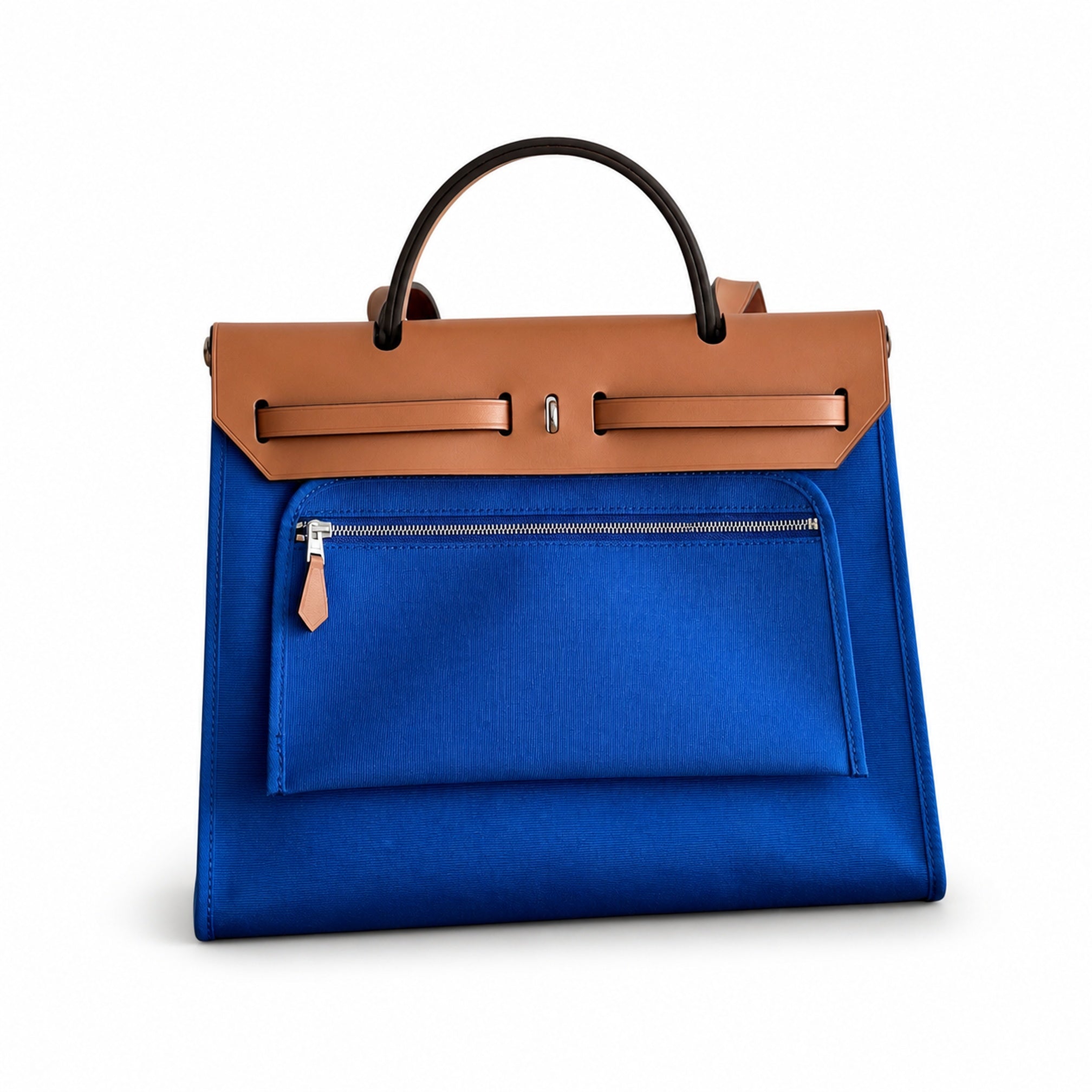 Hermès Herbag Zip 31 Bleu Royal Toile H / Fauve Vache Hunter Leather Palladium Hardware